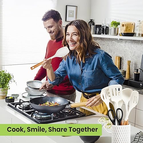 Miniatura 2 de Juego de utensilios de cocina de silicona grandes, 7 piezas, mango de madera, juego de espátulas resistentes al calor, juego de utensilios de cocina