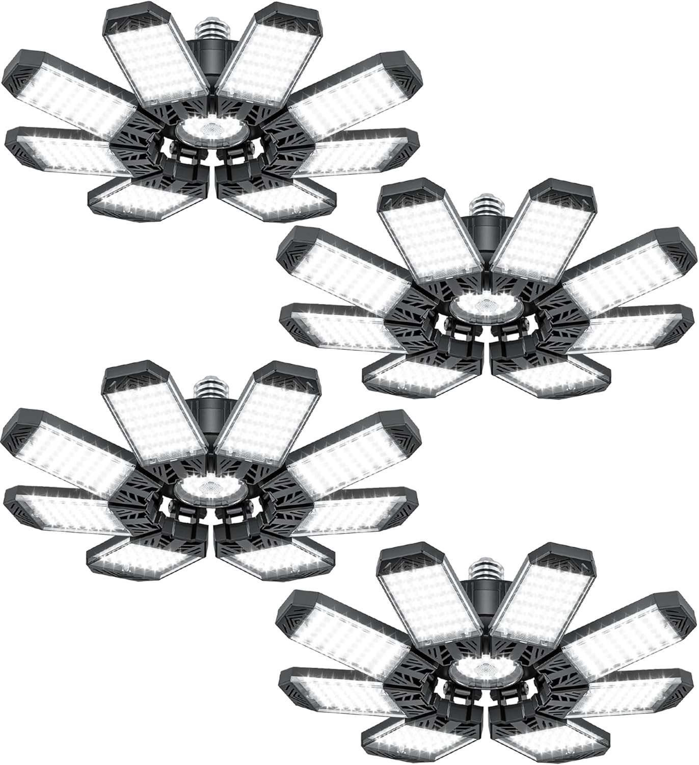 ISKYDRAW LED Garage Lights, 2 Pack Garage Lighting 260W 26000LM Bright Shop Ceiling Lights Screw Into E26 E27 Bulb Socket, Deformable 8+1 Panels 6500K Basement Bay Lighting for Workshop Barn Porch