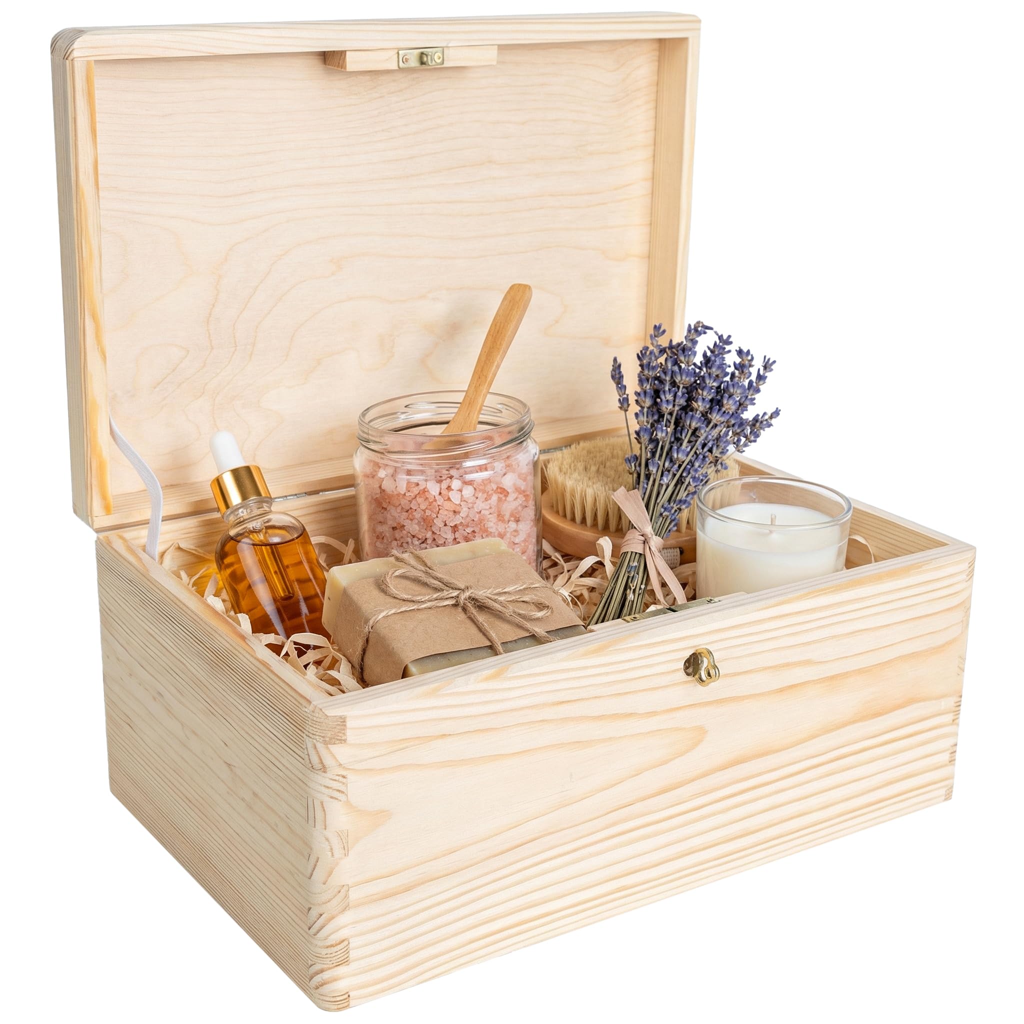 Creative Deco Grande Scatola in Legno con Chiave, Scatola di Stoccaggio | 30 x 20 x 14 cm | con Coperchio per Decorare | Senza Maniglie | Perfetta per Documenti, Oggetti di Valore, Regalo