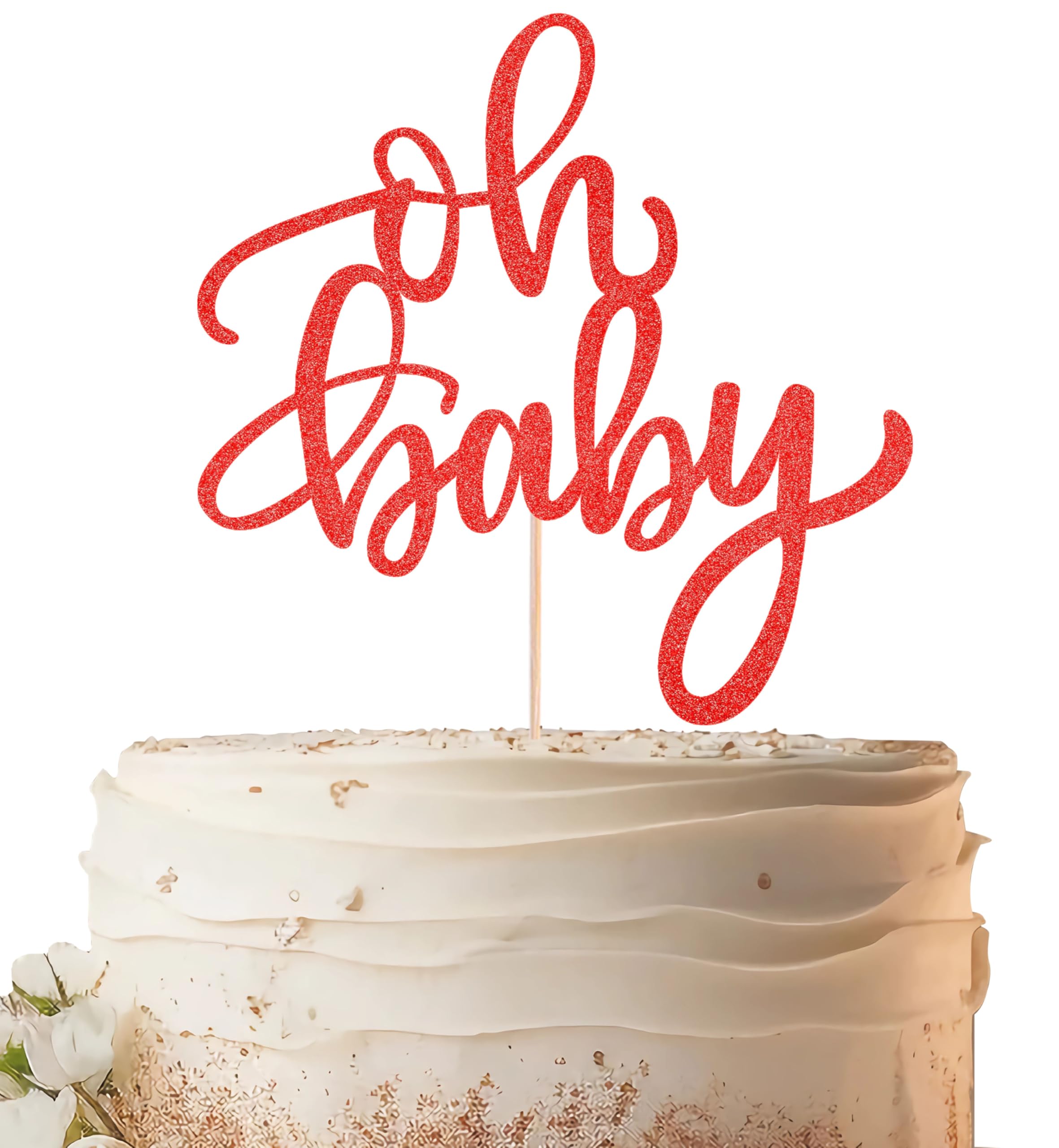EONNCNT Oh Baby Cake Topper - Red Glitter Baby Shower Cake Decoration Accessories for Boys or Girls, Baby Shower Cake Topper for Baby Shower, Gender Reveal Baby Birthday Party Supplies