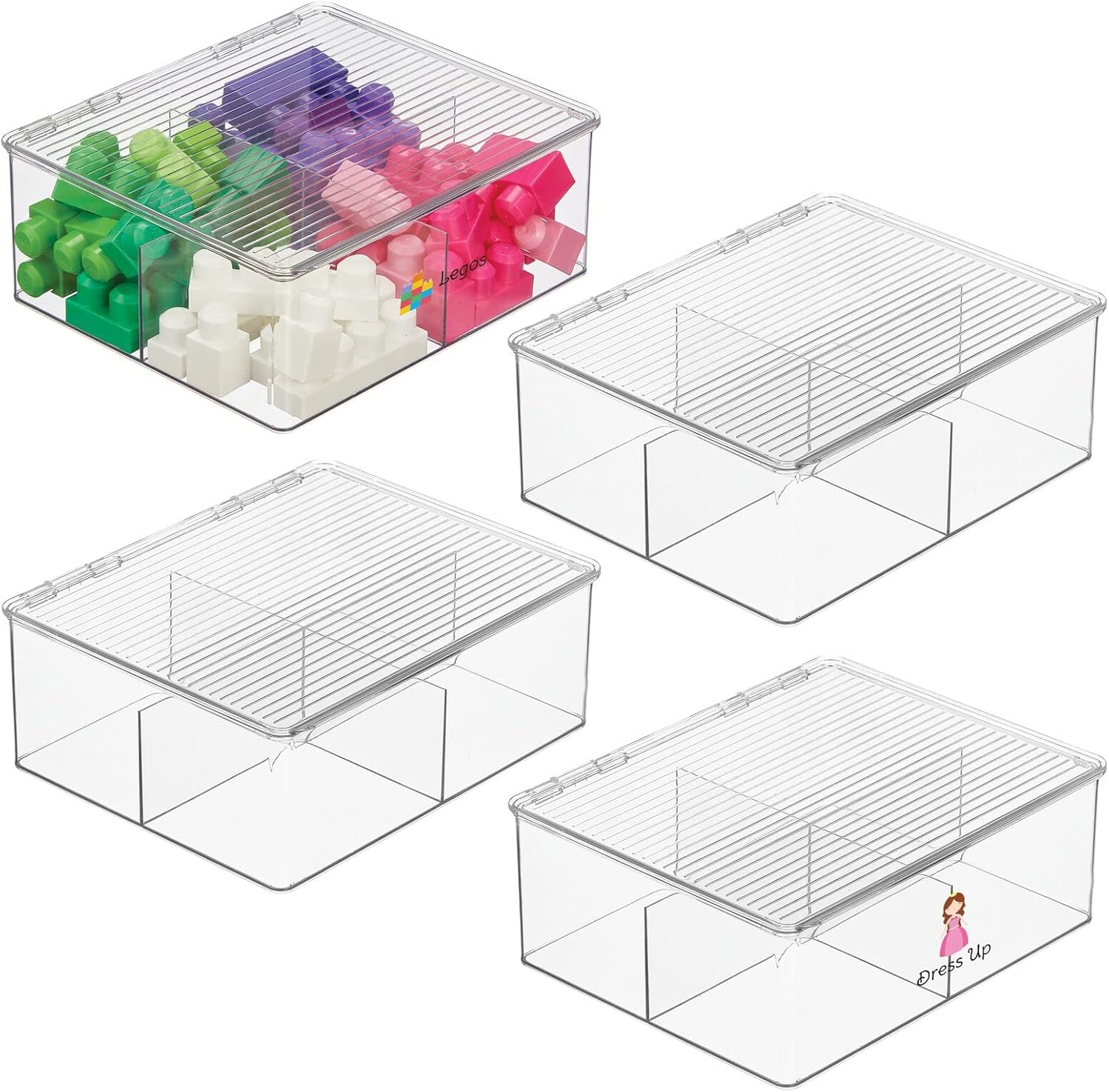 mDesign Plastic Stackable Toy Storage Bin with Hinged Lid