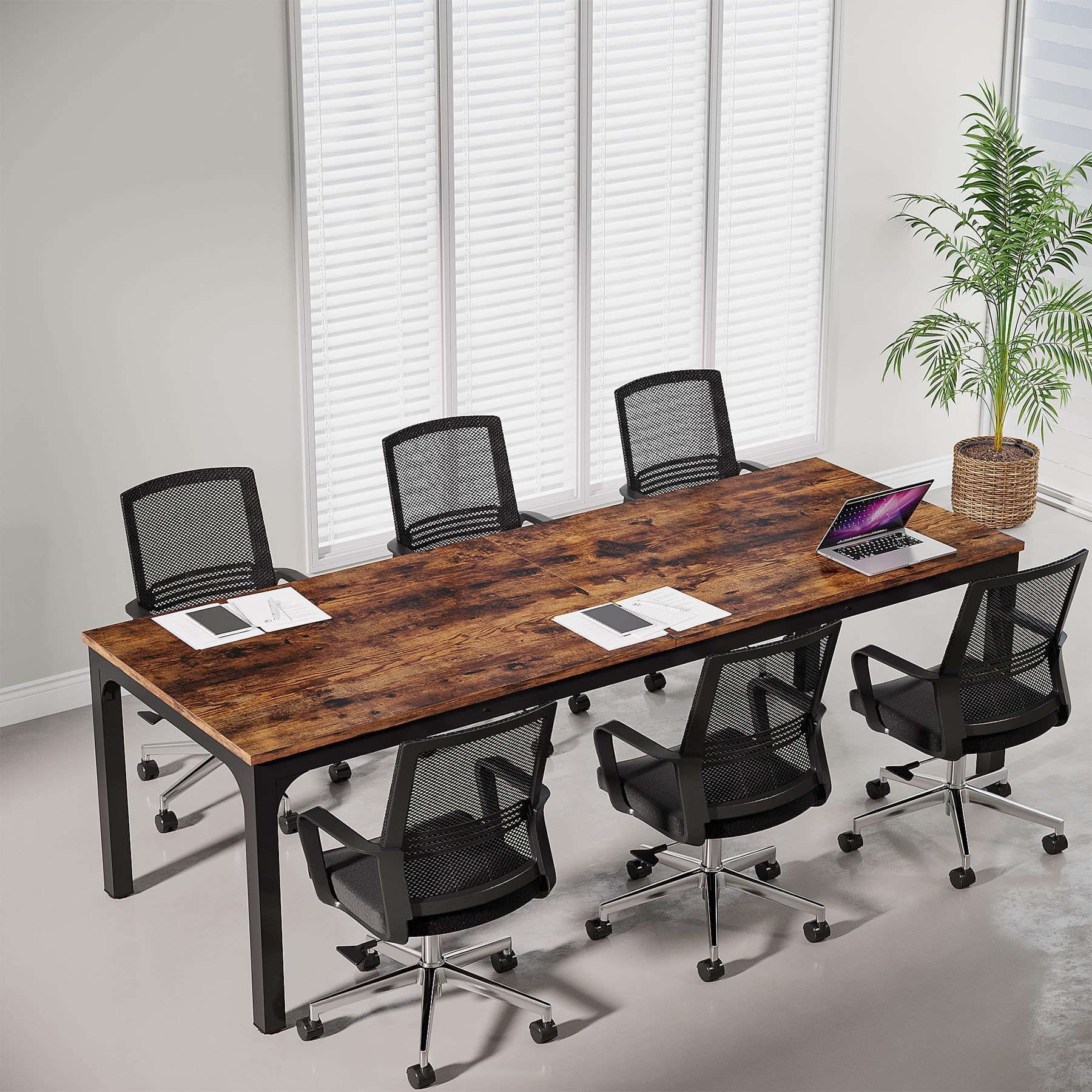 Tribesigns 6.5 FT Conference Room Table, 78.74" W x 27.56" D Large Office Conference Table, Modern Seminar Meeting Table for Boardroom. (1, Rustic Brown)
