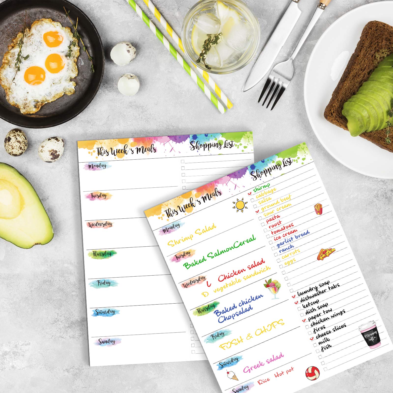 Weekly Meal Planner Undated Notepads with Grocery List, 7" x