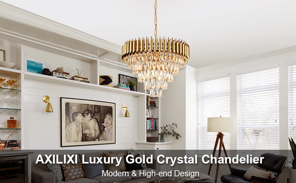 AXILIXI Modern Crystal Chandelier Gold, 24
