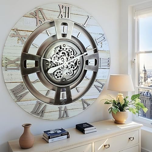 Miniatura 3 de ImprovingLife The Gears Clock - Reloj de pared con engranaje móvil real, línea inglesa, beige desierto, 36 pulgadas (35.4 in)