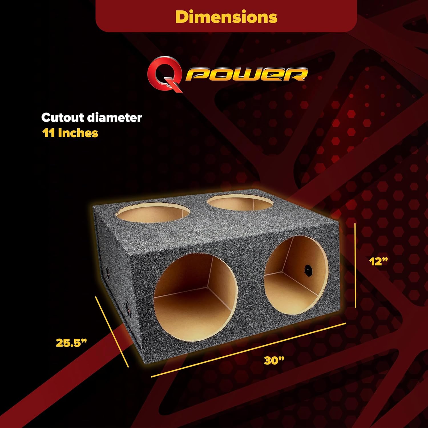 QPower Quad Easy Set 4 Hole 12 Inch Sealed Divided Speaker Box Subwoofer Enclosure MDF Construction Carpeted Car Audio Universal Fit
