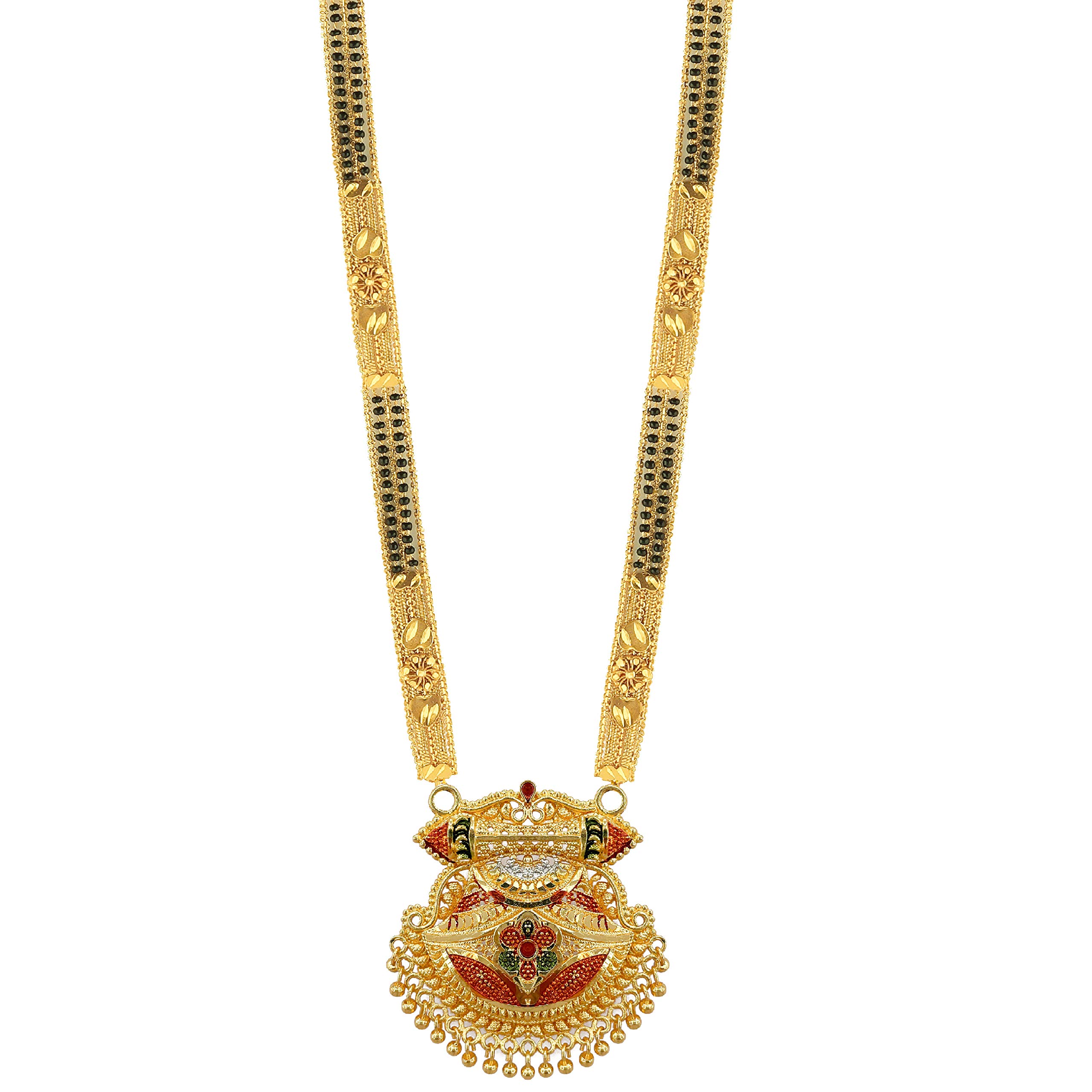 Brado Jewellery Traditional Necklace Pendant Gold Plated Glorious Hand Meena 30 inch Long Mangalsutra/Tanmaniya/nallapusalu/Black Beads Mangalsutr For Women Gold long chain (B0925PNWY7) Amazon Price History, Amazon Price Tracker