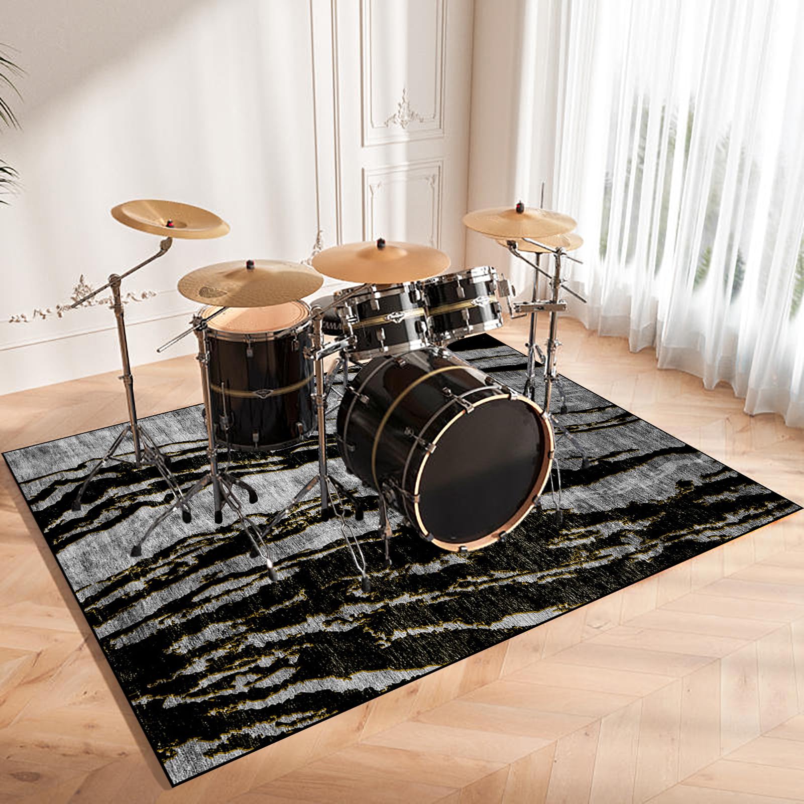 Tappetino per batteria antiscivolo professionale, coperta insonorizzata per kit batteria acustica ed elettronica, 200 x 180 cm