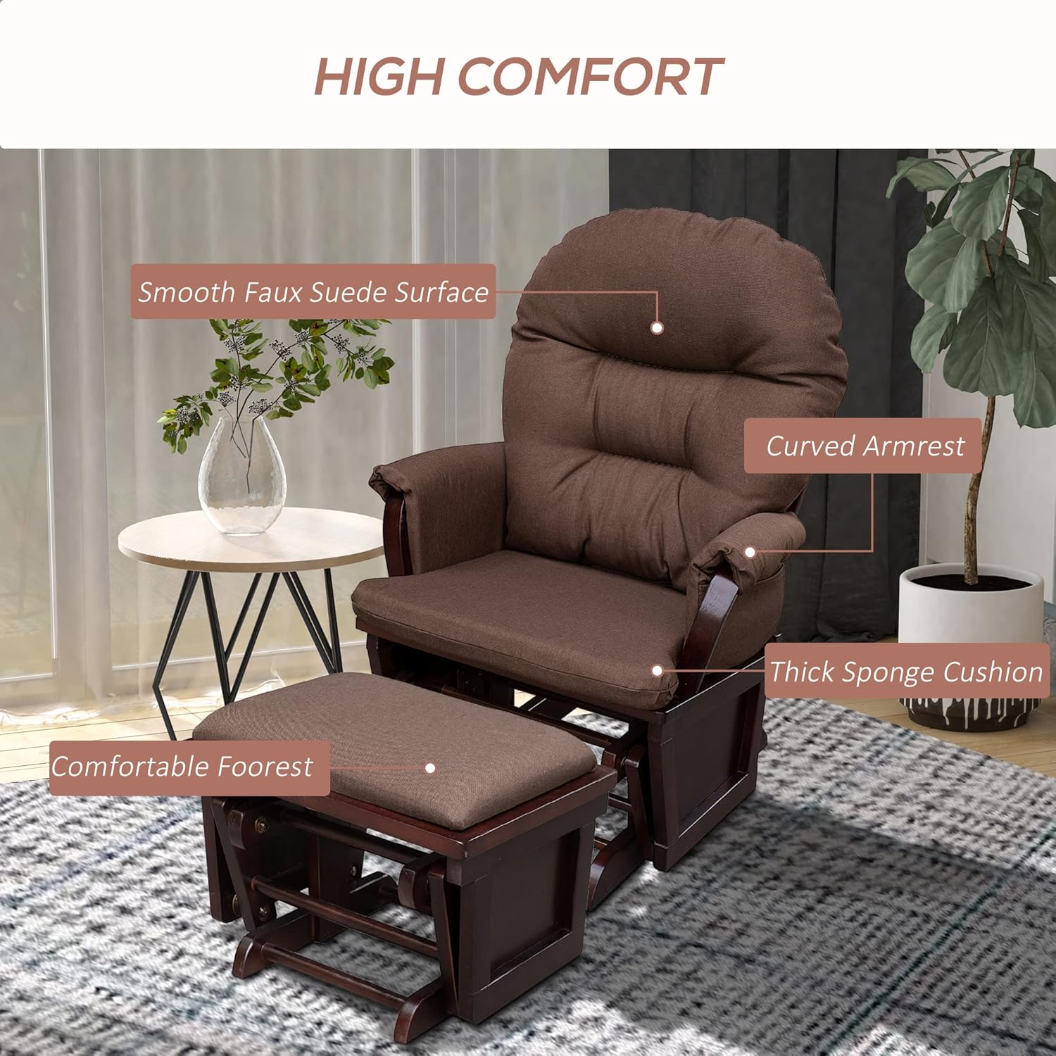 Person sitting in the HOMCOM Glider Rocking Chair, demonstrating the smooth gliding motion