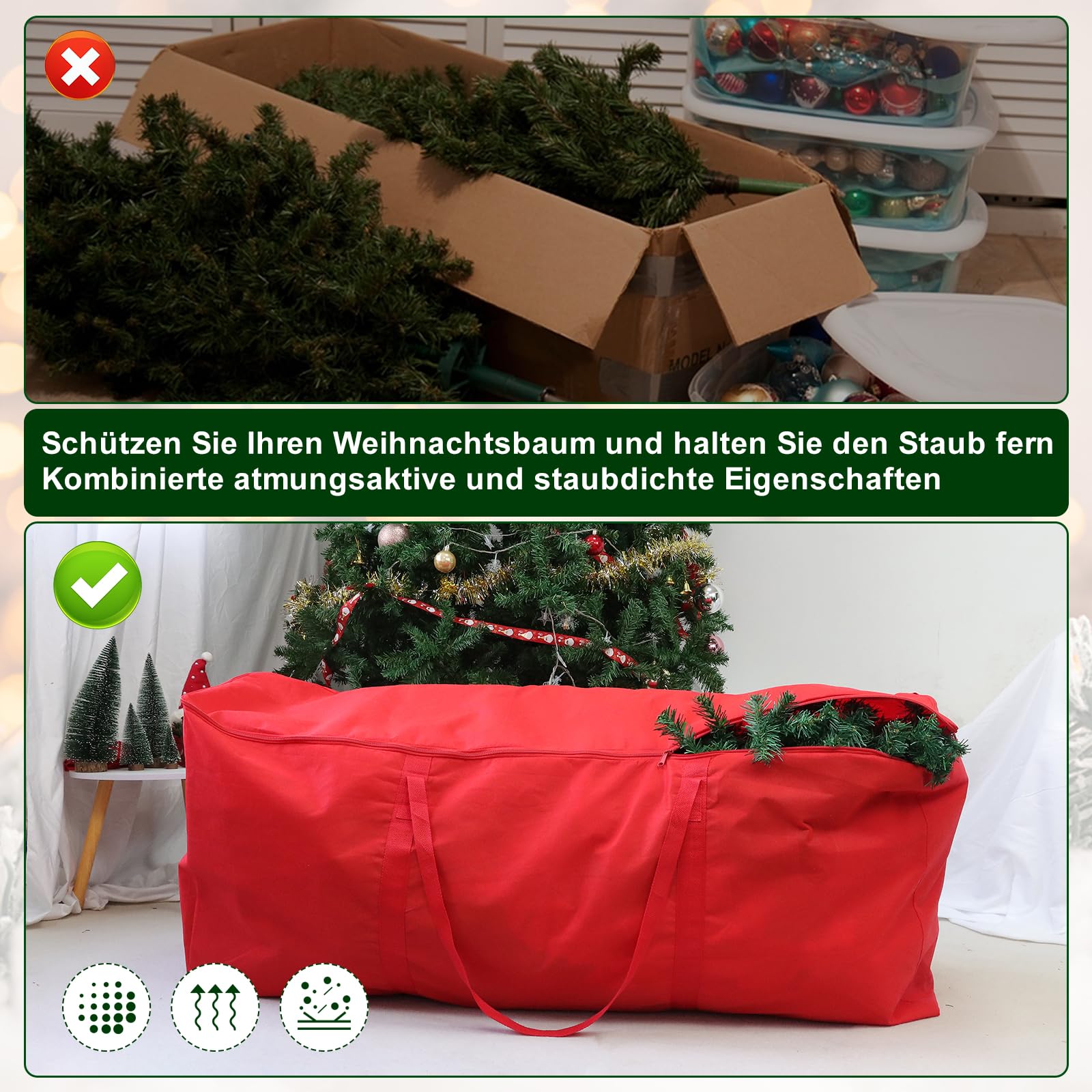 Grote kerstboom opbergtas - past tot 9 voet hoge vakantie kunstmatige gedemonteerde bomen met duurzame versterkte handgrepen en dubbele rits - waterdicht materiaal beschermt tegen stof, vocht en