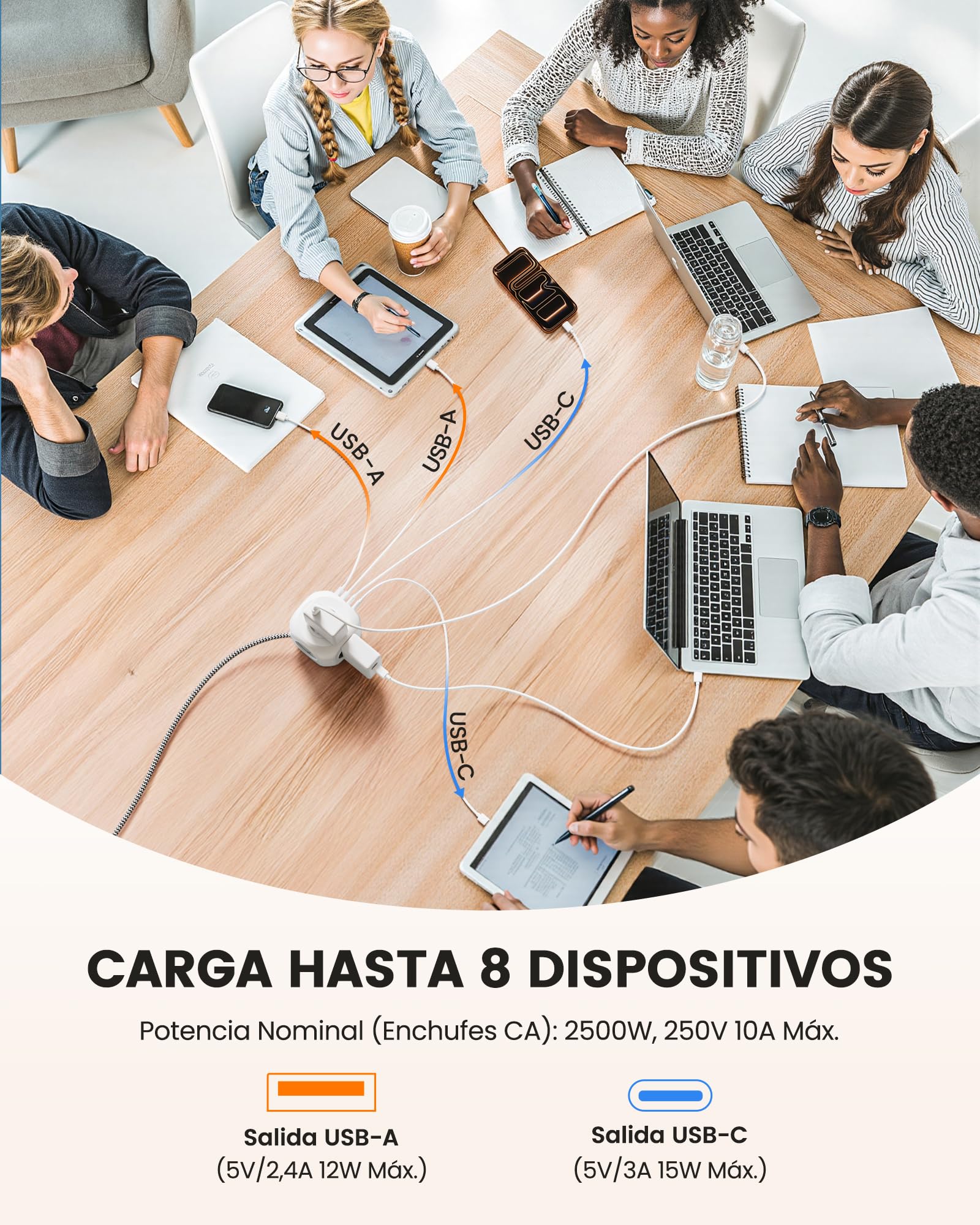 LENCENT Cubo Regleta Enchufes 2M con Enchufe Plano Regleta para Uso Interior, Regleta Enchufes Plano con 4 Tomas de CA, 3 USB, 1 Tipo C y 2 Cubiertas Protectoras para Familia, Cocina y Oficina