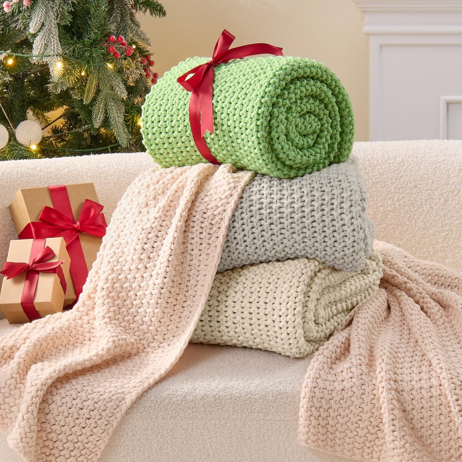 BEDELITE Chunky Cable Knit Throw Blanket for Couch,Super Soft Cozy Woven Blanket for Room Decor,50"x60", Beige - Image 7