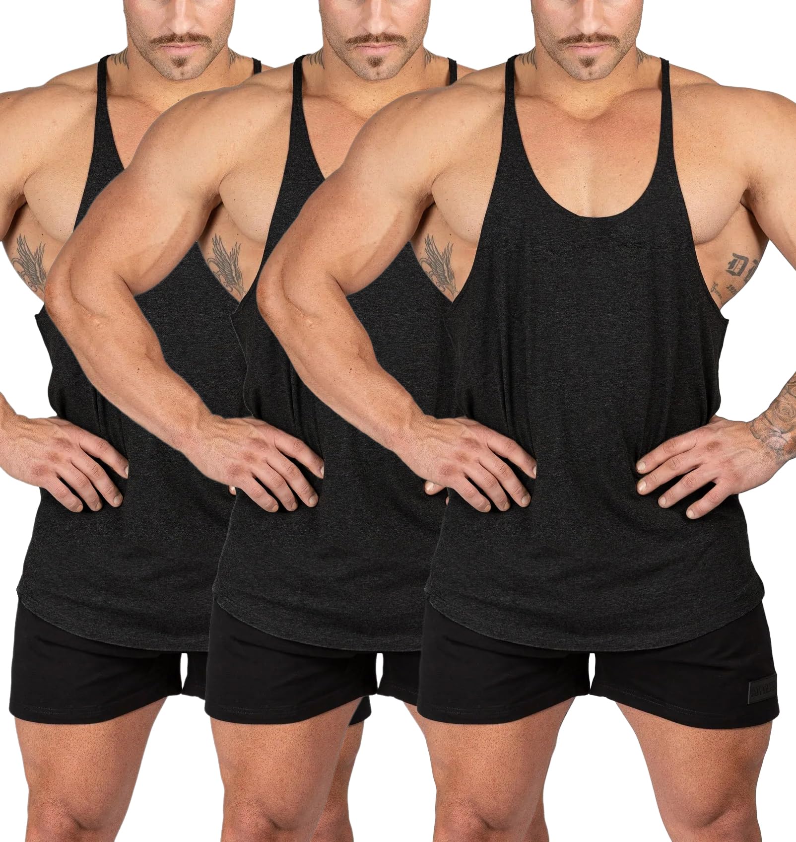 Muhshoiy Mens Stringer Bodybuilding Tank Tops Y Back Gym Workout Training Stretch Polyester Quick Drying Low Cut Muscle Shirt