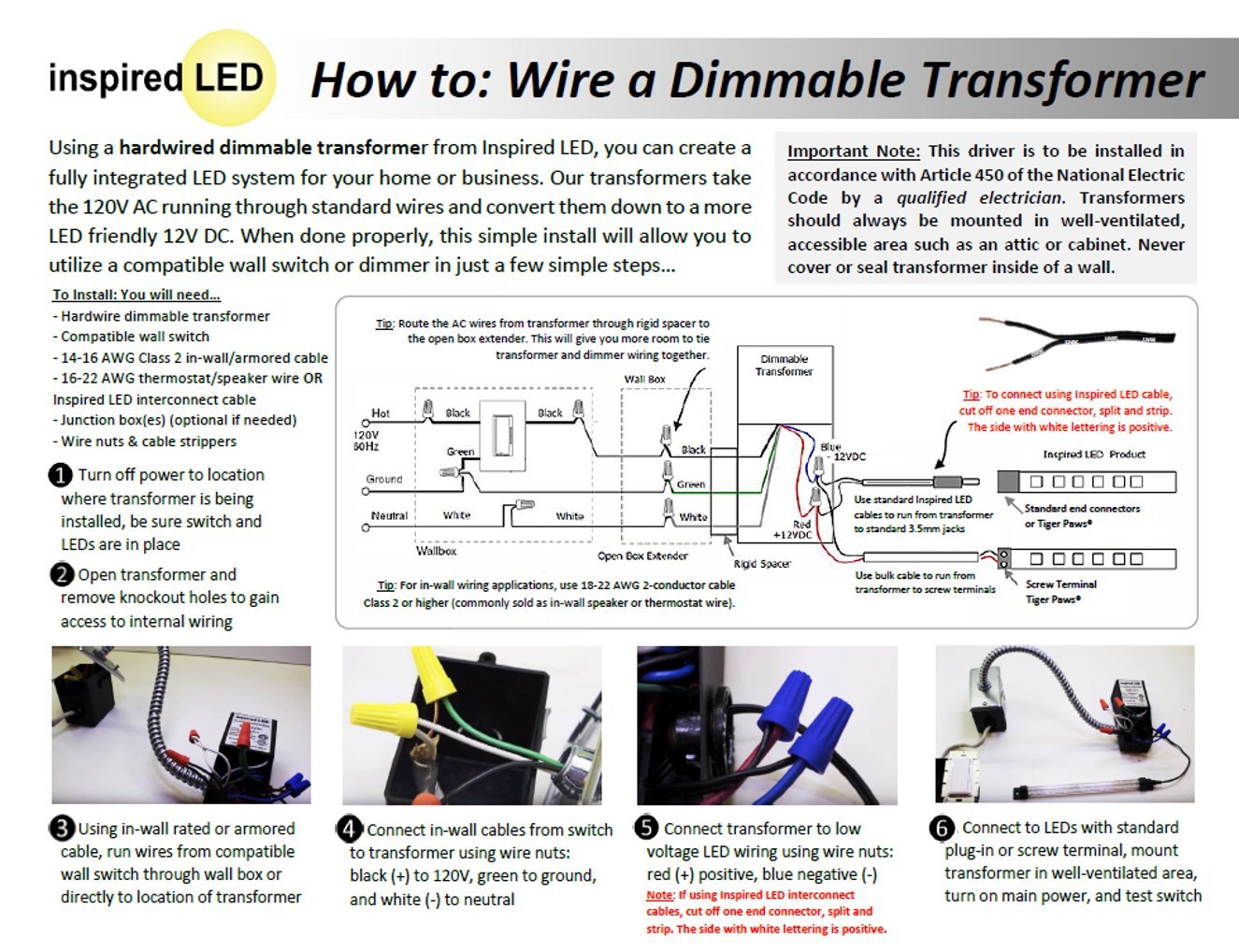 Inspired LED 12V Hardwire Kitchen Light Kit - Dimmable LED System, Pure White 4000K, 40W Transformer, Under Cabinet Lighting
