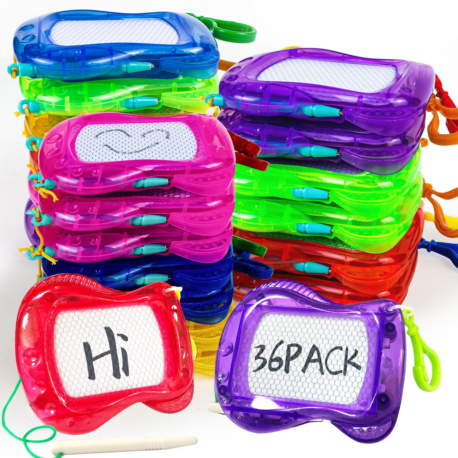 36 Pack Mini Magnetic Drawing Board (6 Colors), Kids Party Favors Backpack Keychain Doodle Drawing Boards, Erasable Sketch Board Writing Pad for Boys Girls Classroom Supplies Goodie Bag Fillers