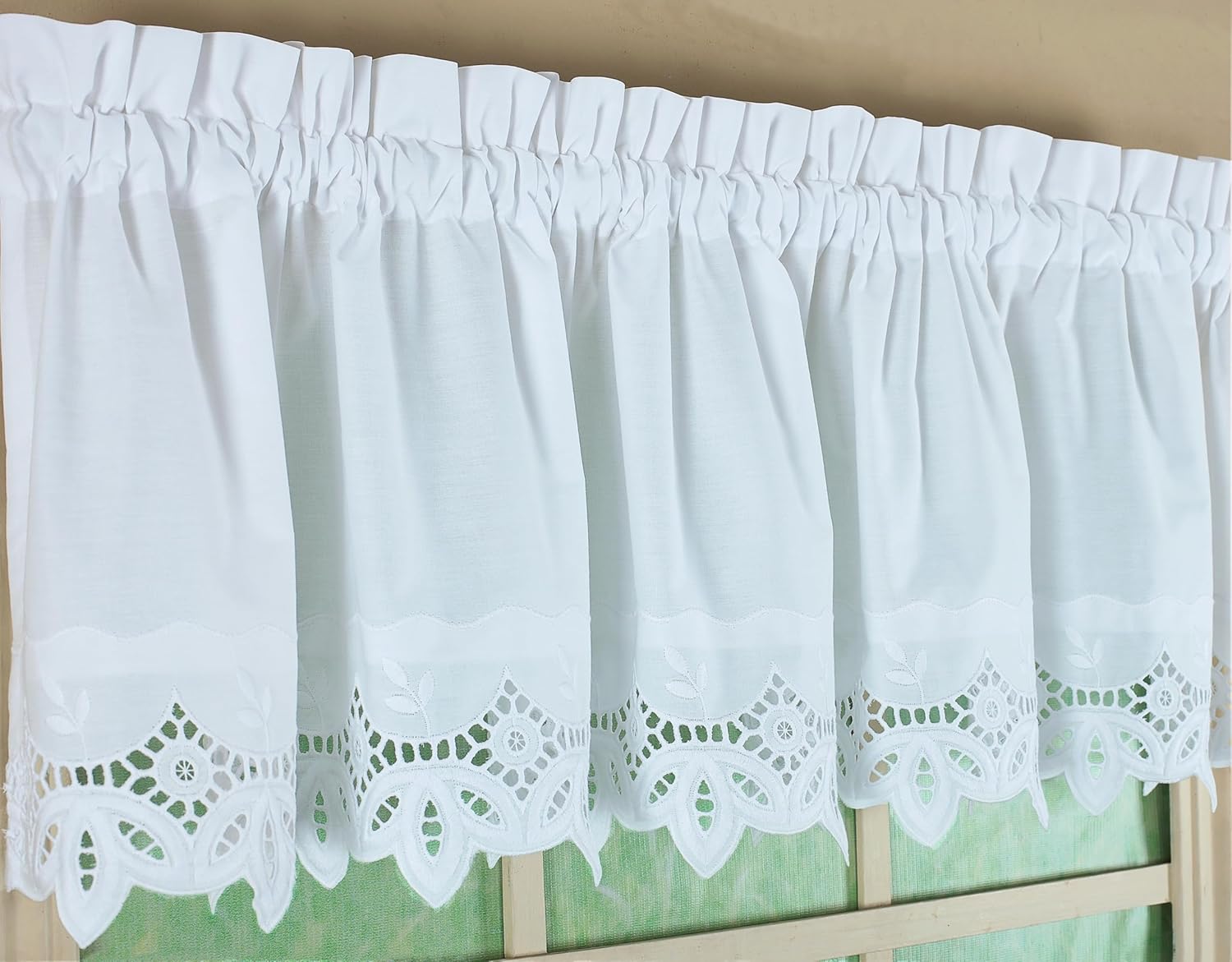 Today's Curtain, Heirloom Battenberg Eyelet Tier 36", White, 58" W x 36" L