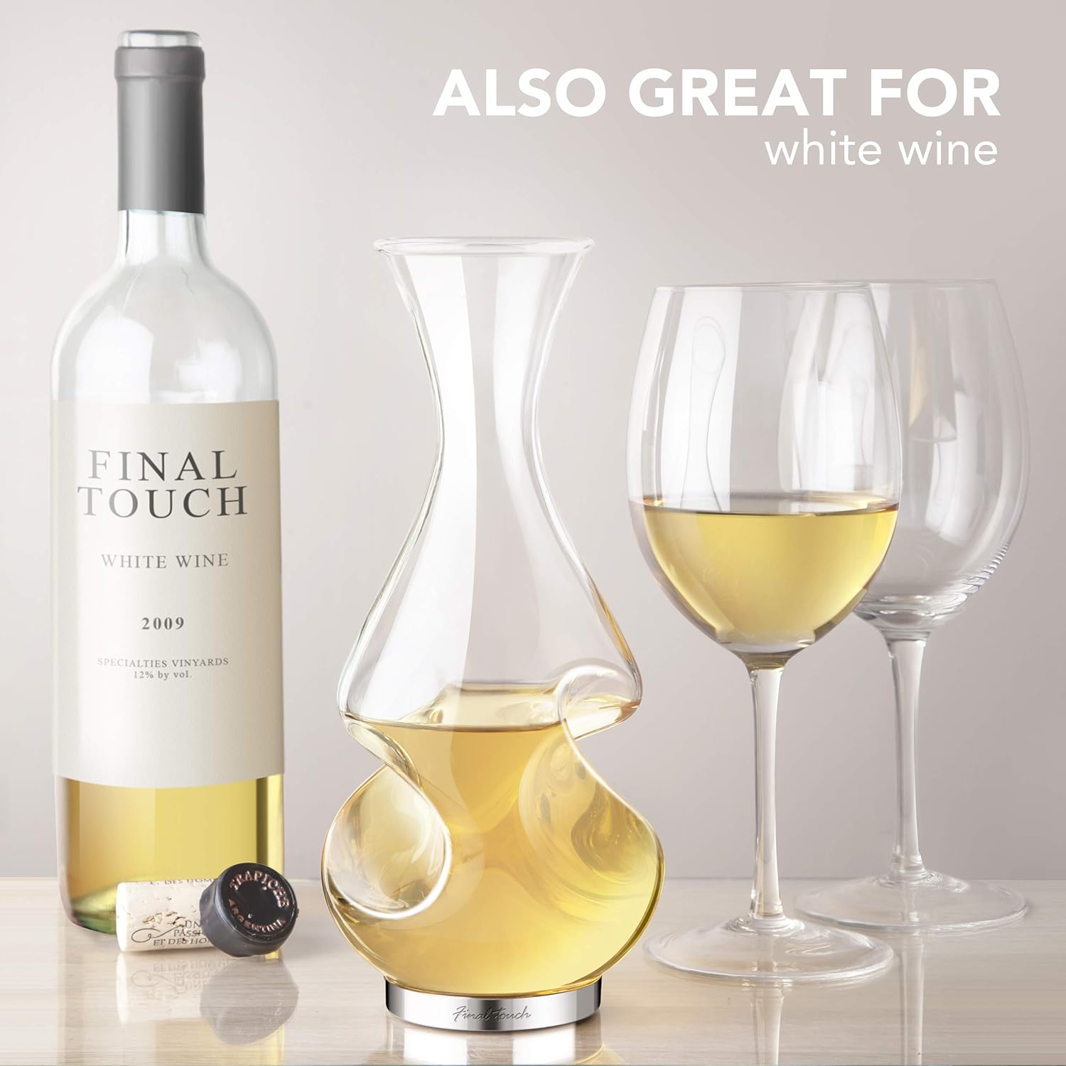 Final Touch Conundrum Wine Decanter Aerator - Superior Aeration & Oxygenation, Two-Phase Aeration Process, Enhances Flavor & Aroma, Elegant Stainless Steel Base, 375ml Capacity (WDA600) - Image 6
