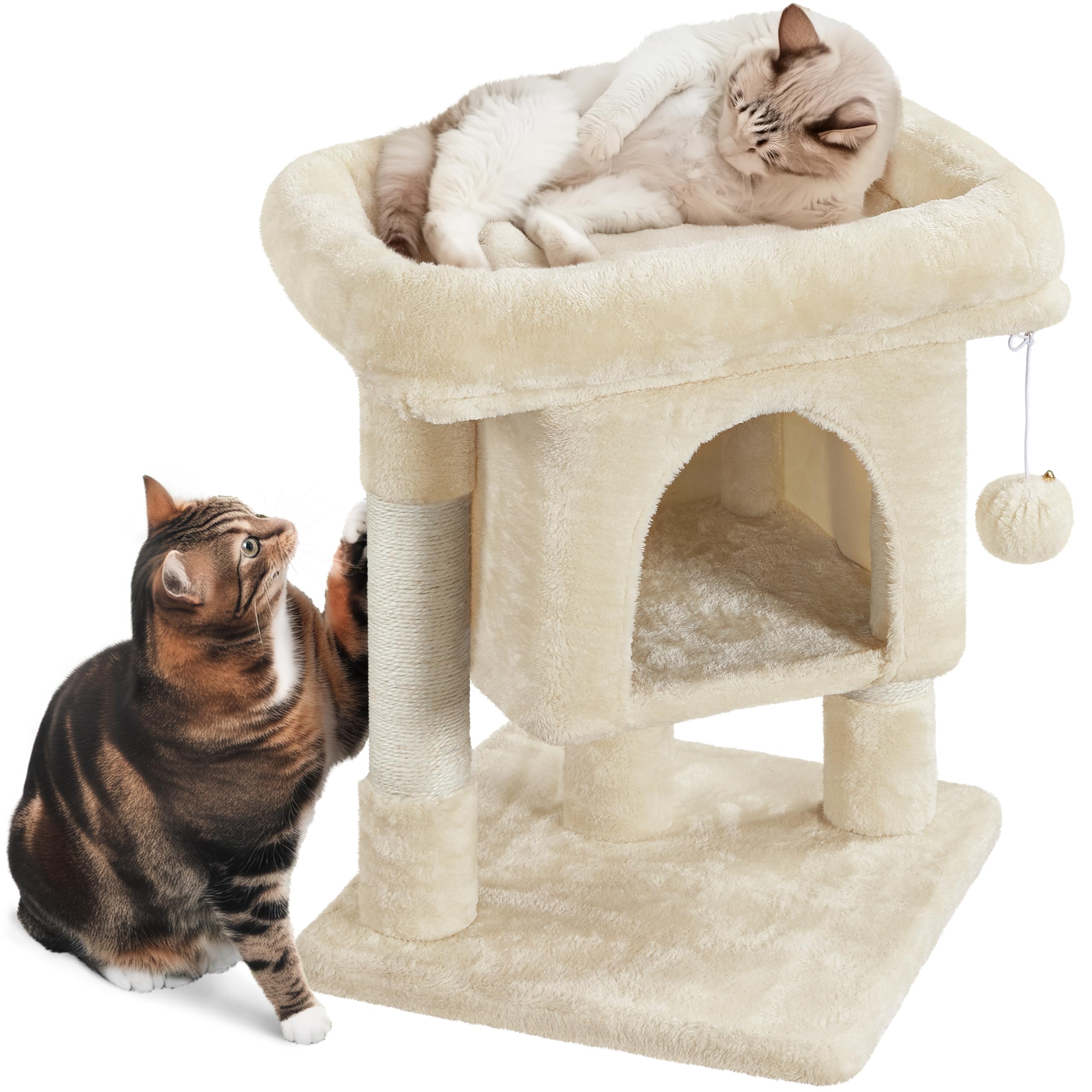 Yaheetech Árbol Rascador para Gatos 3 Niveles Torre con Condominio Beige