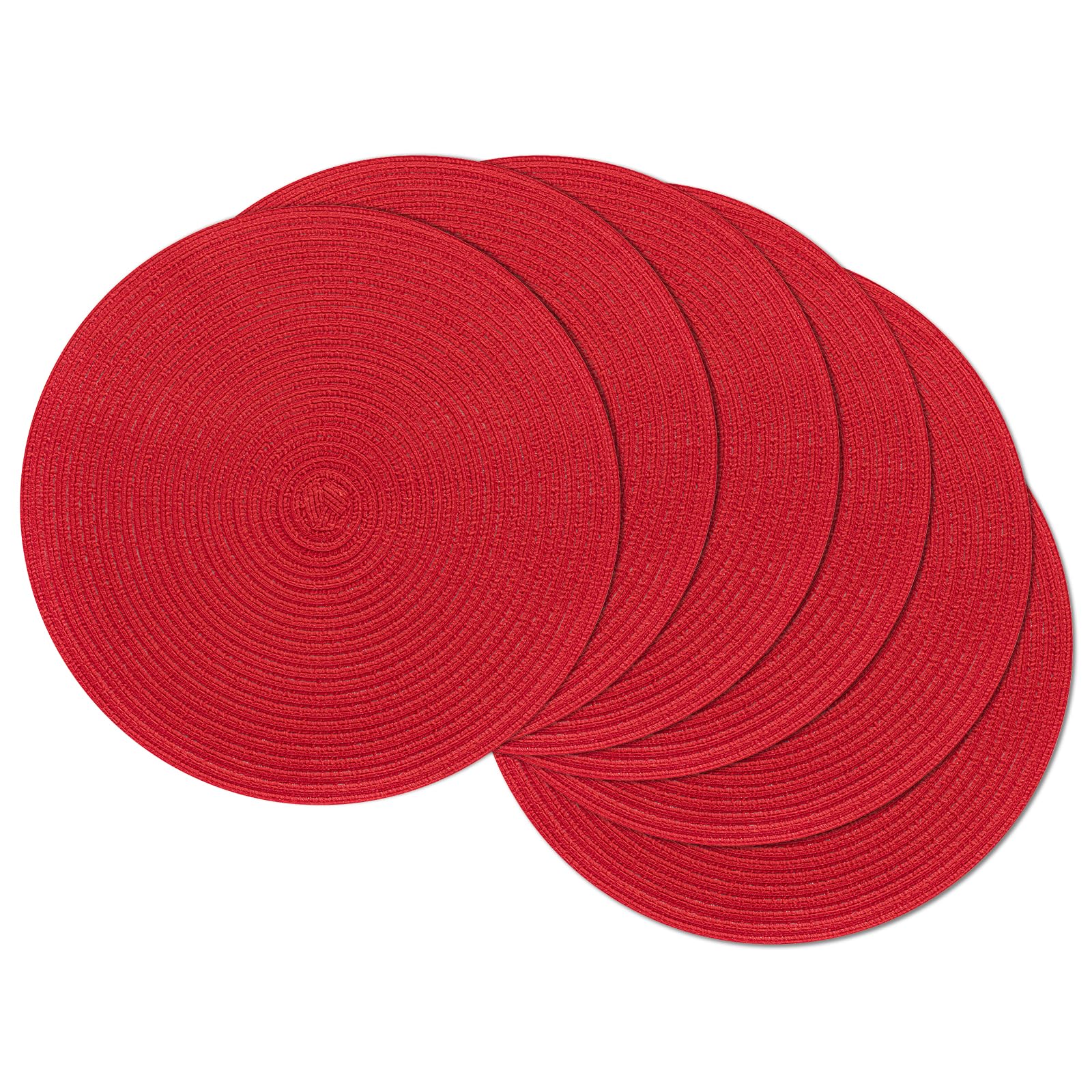 SHACOS 15" Red Round Braided Placemats Set of 6 Washable Fabric Place Mats