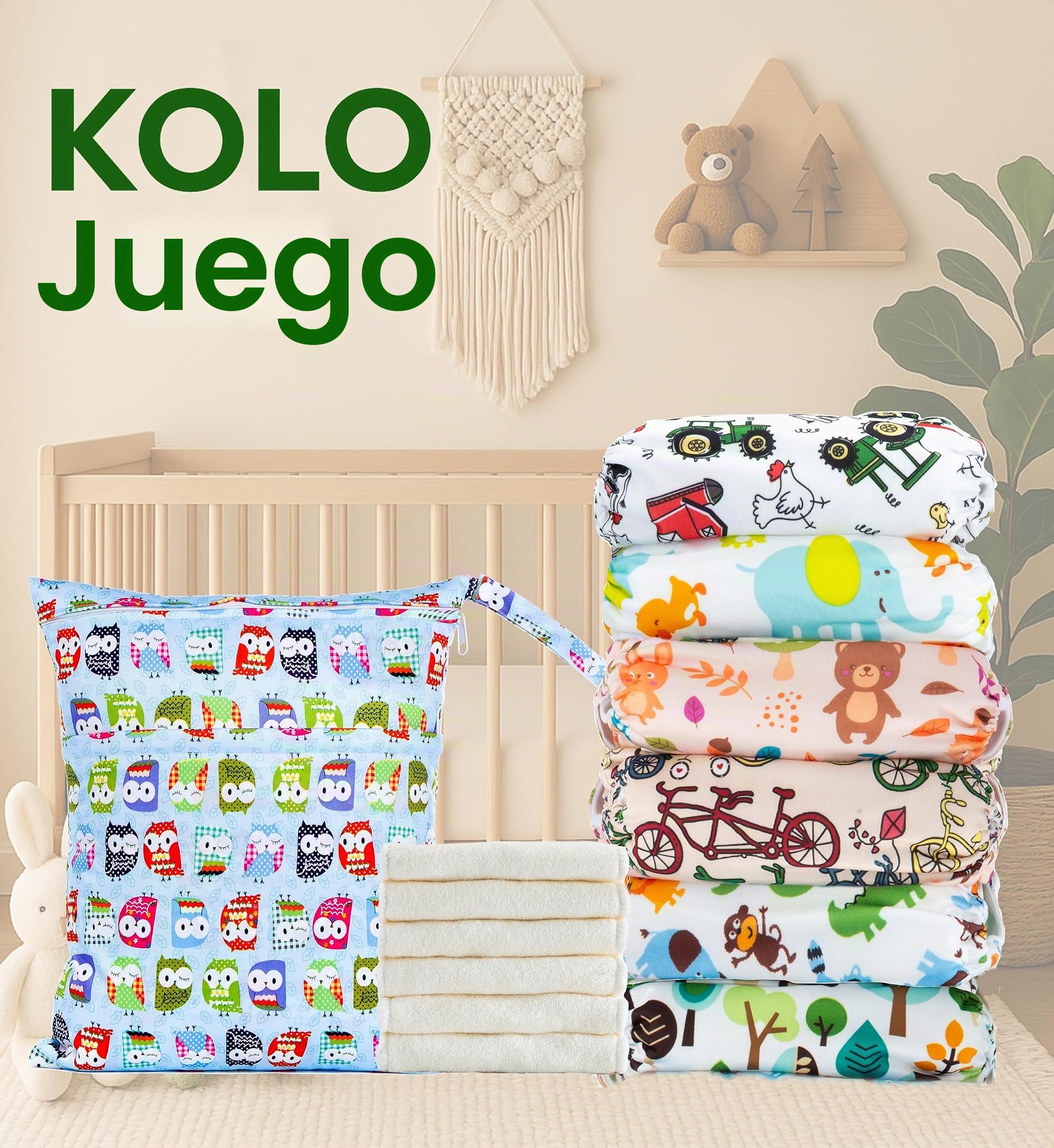 Kolo - Kit de Pañales de Tela para Bebés y Niños: 6 Reutilizables + 6 Insertos de Bambú + 1 Bolsa de Transporte - 100% Ecológicos