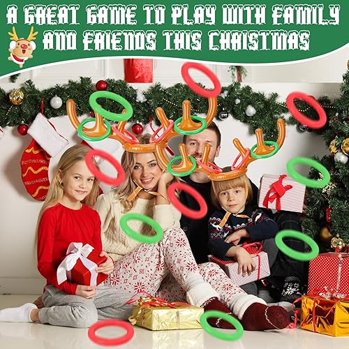 Miniatura 4 de Paquete de 4 juegos inflables de anillos de cornamenta, relleno de calcetín de anillo de reno para juegos de fiesta de Navidad, regalos divertidos