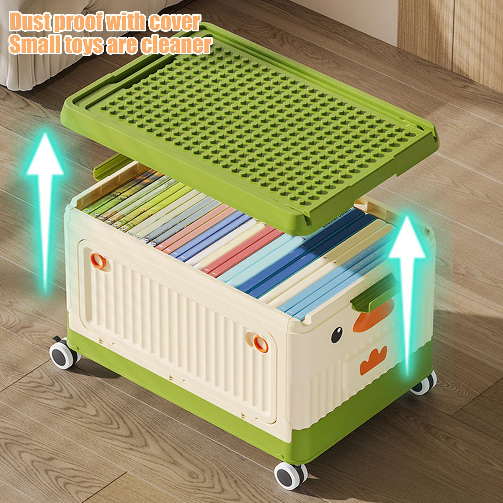 Fockety Caja de Juguetes para Niños, Contenedores de Almacenamiento Plegables de 16,5 Pulgadas con Asa de Tapa con Ruedas, Cajas Organizadoras de Almacenamiento de Juguetes para Niños