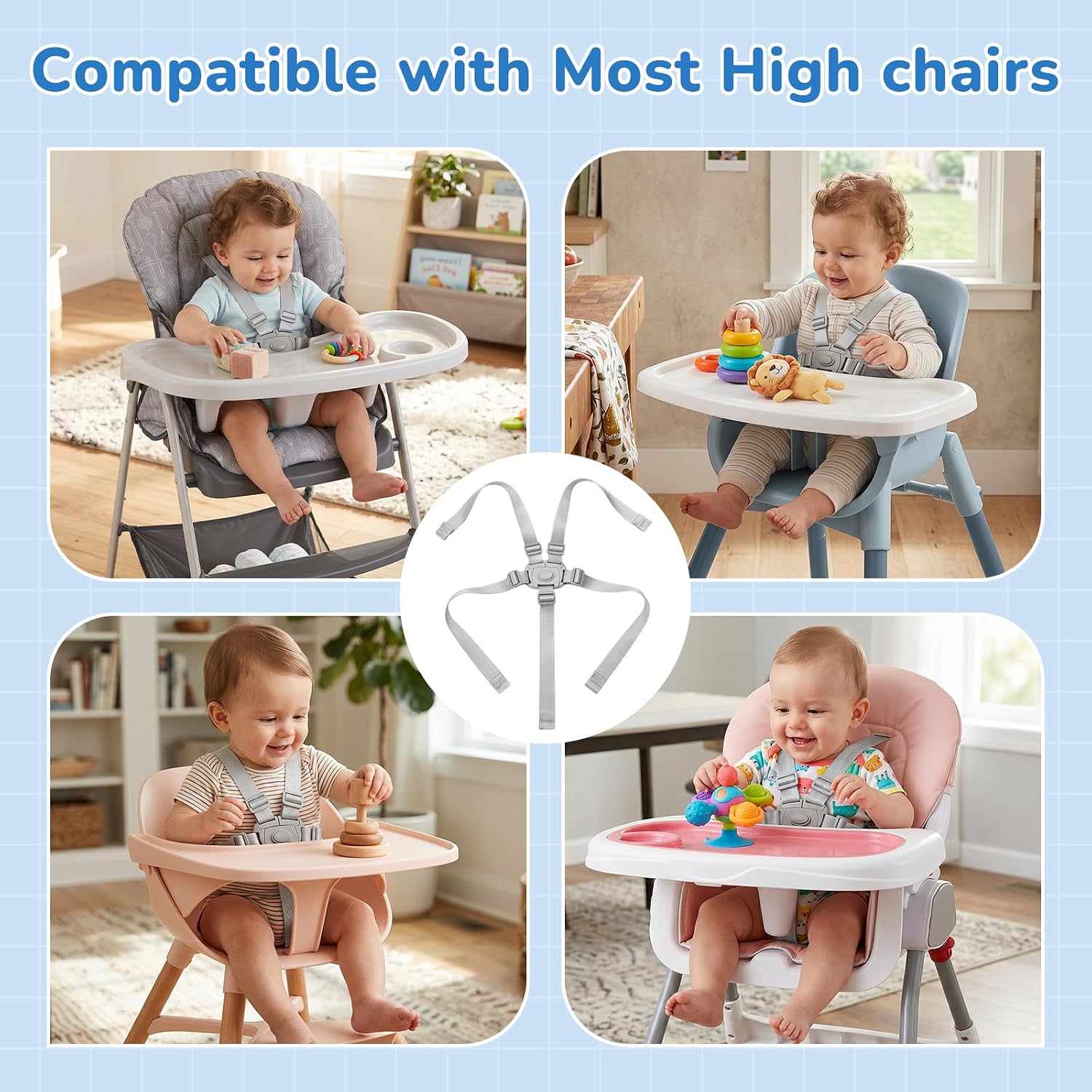 Replacement High Chair Straps Compatible with Chicco High Chairs | Adjustable 5 Point Harness, Fit for Chicco Zest LE 4-in-1 Folding High Chair, HighChair Accessories