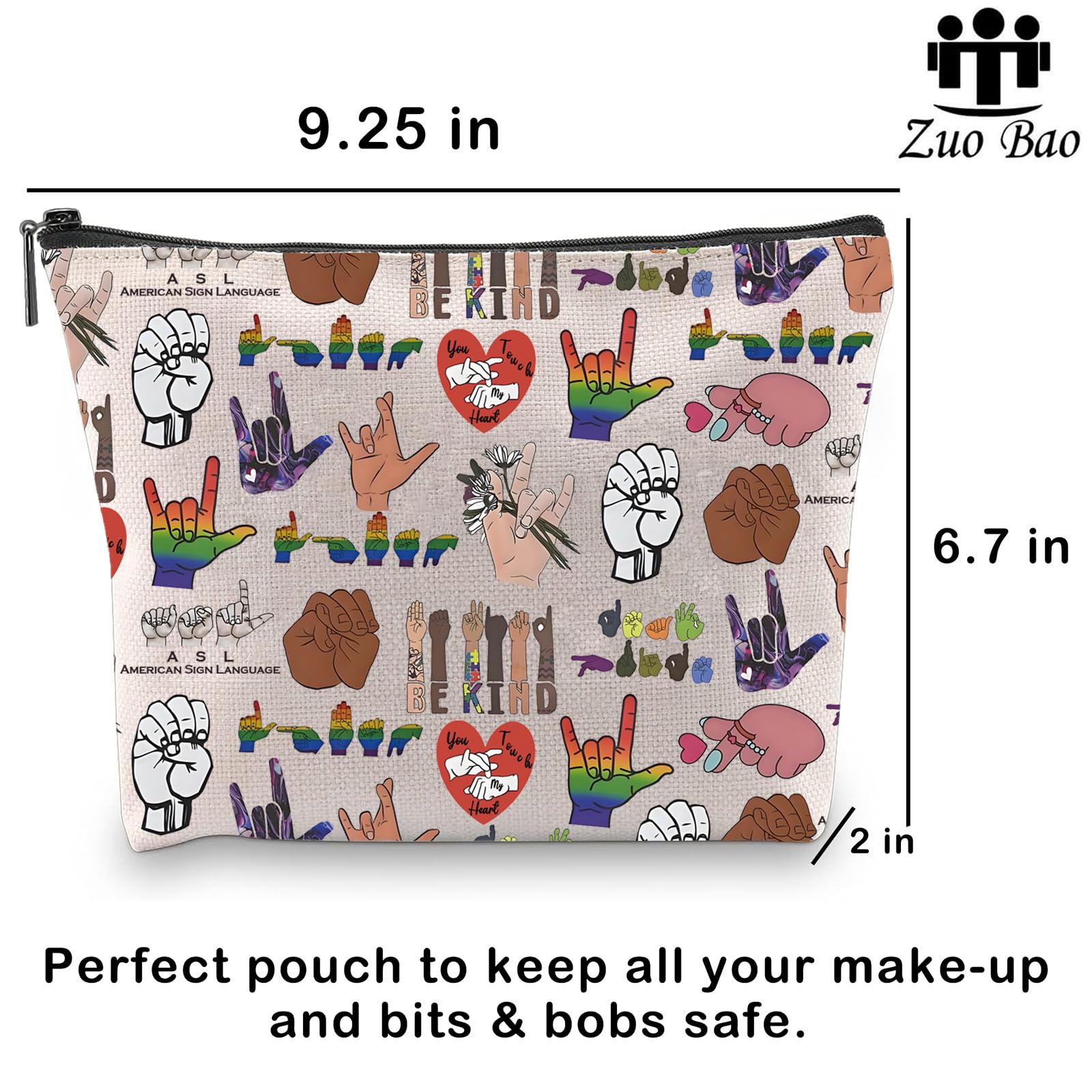 Zuo Bao ASL Gifts ASL Teacher Cosmetic Bag ASL Awareness Hand Sign Gift ASL Support Gift Deaf Pride Gift Deaf Community (ASL)