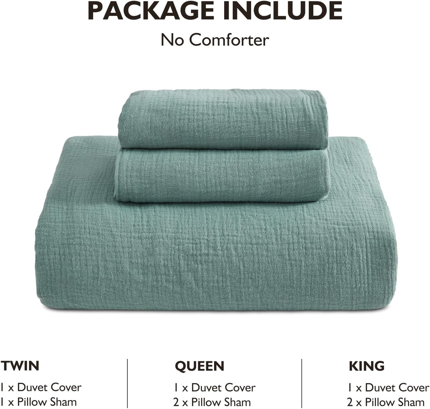 EMME Muslin Cotton Duvet Cover Set Teal King Size Linen Like Soft Breathable Lightweight Summer Comforter Cover Set with Zipper Closure (Teal, King, 104"x90") - Image 9