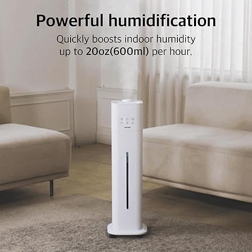Miniatura 3 de Pureal Humidificador de torre de 10L, tiempo de funcionamiento 83H, niebla cálida y fría, habitación grande, tanque de llenado superior en ruedas,