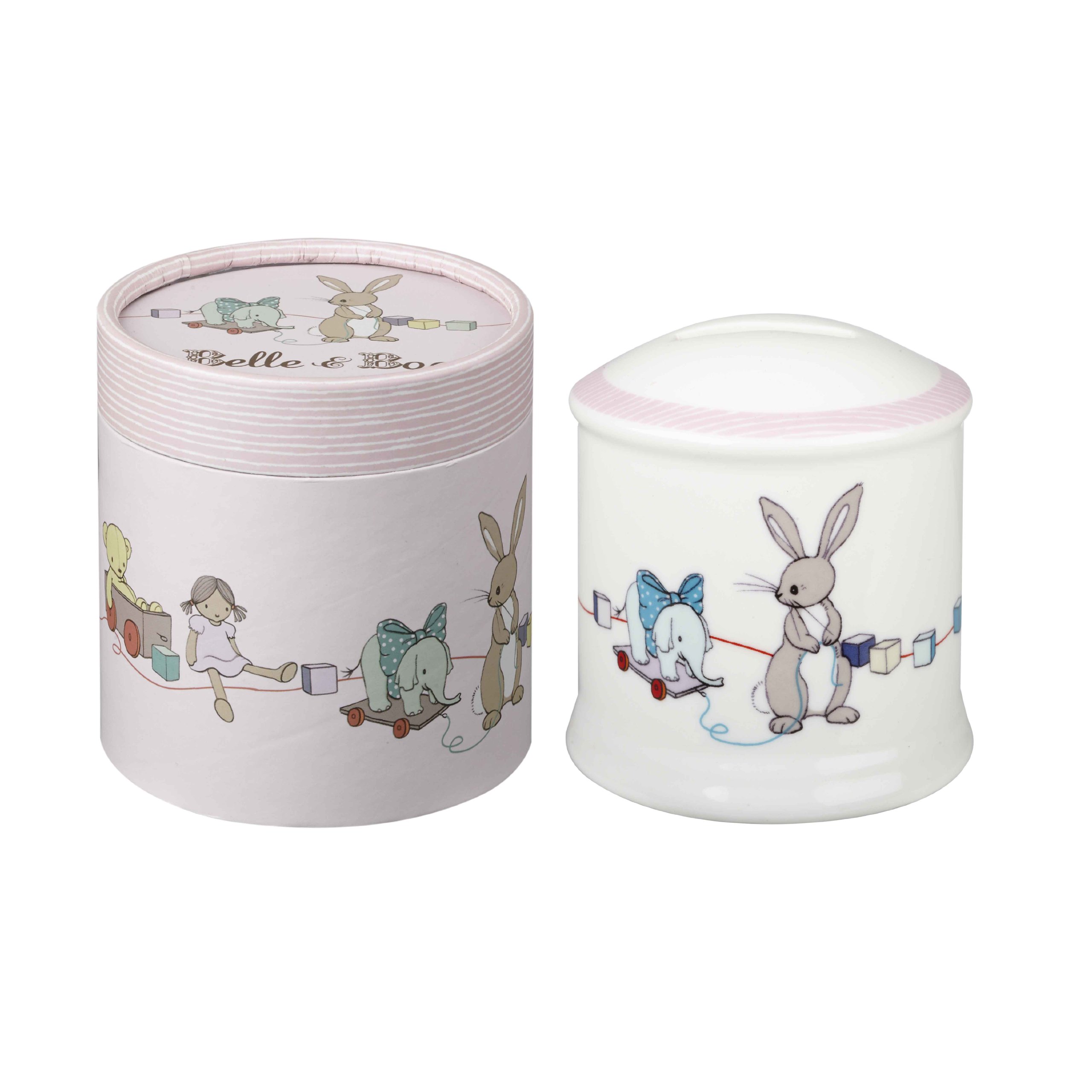 Belle and Boo Boo and Friends Fine China Money Box in Hatbox, White