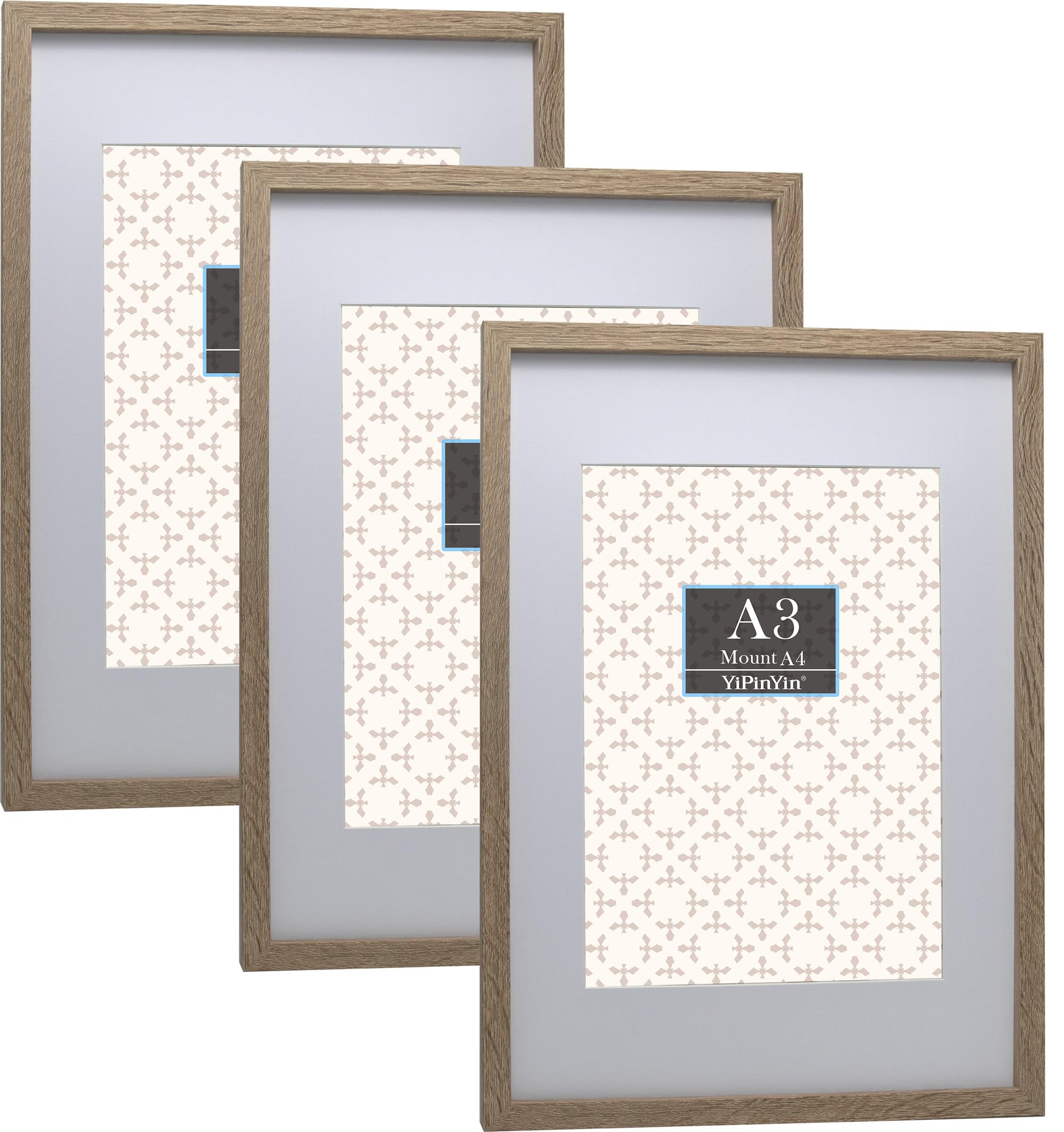 Natural Wood Effect A3 Picture Frame Set of 3,with Acid Free Mount For A4 Featuring Premium Acrylic Window,for Wall Mounting,An Ideal Choice for Christmas,Weddings Decor — image 1