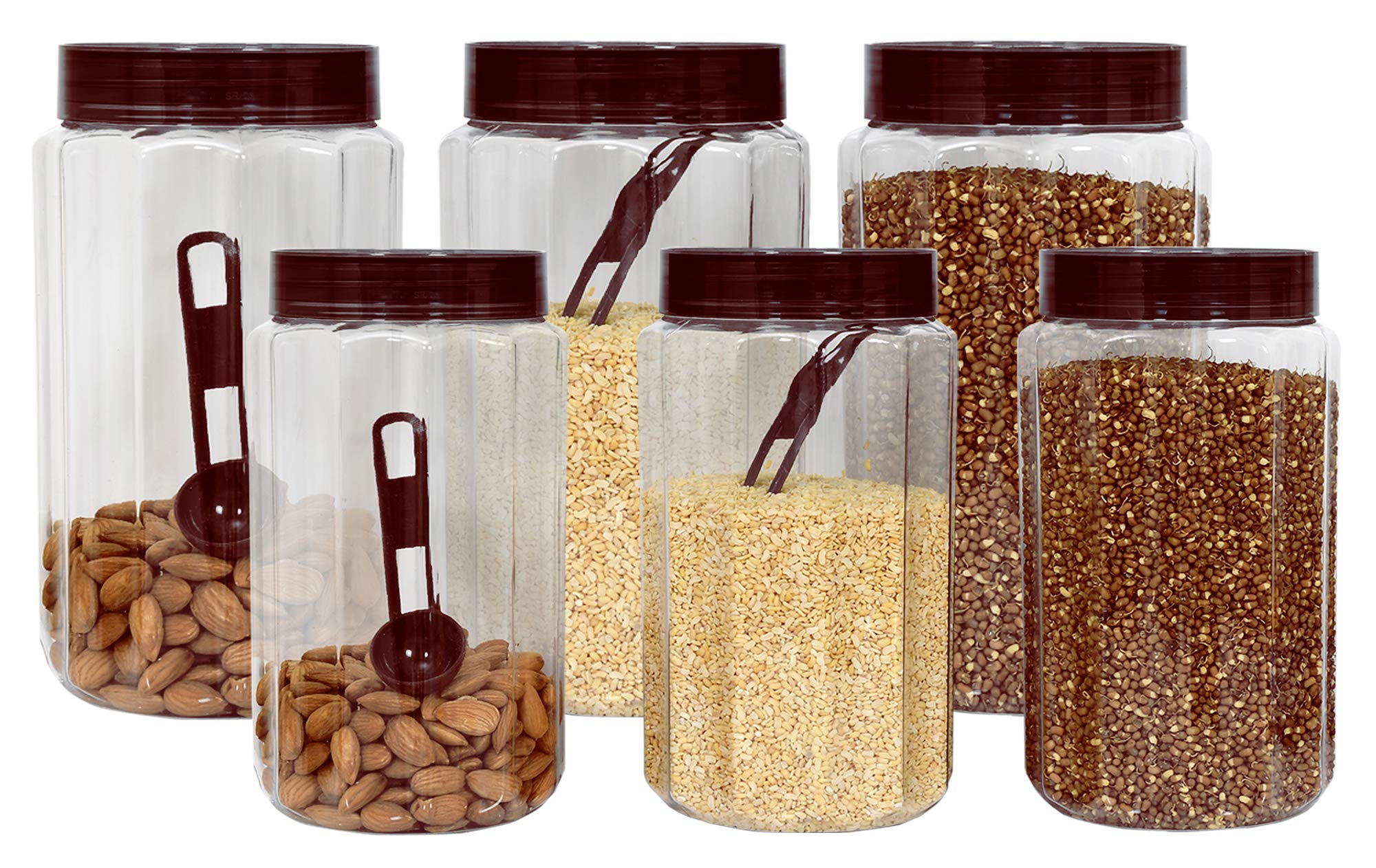 Kuber Industries KUBMARTK11050 Zestaw 6 hermetycznych doniczek z opalowego tworzywa sztucznego (61100 i 1500 ml, brązowe)