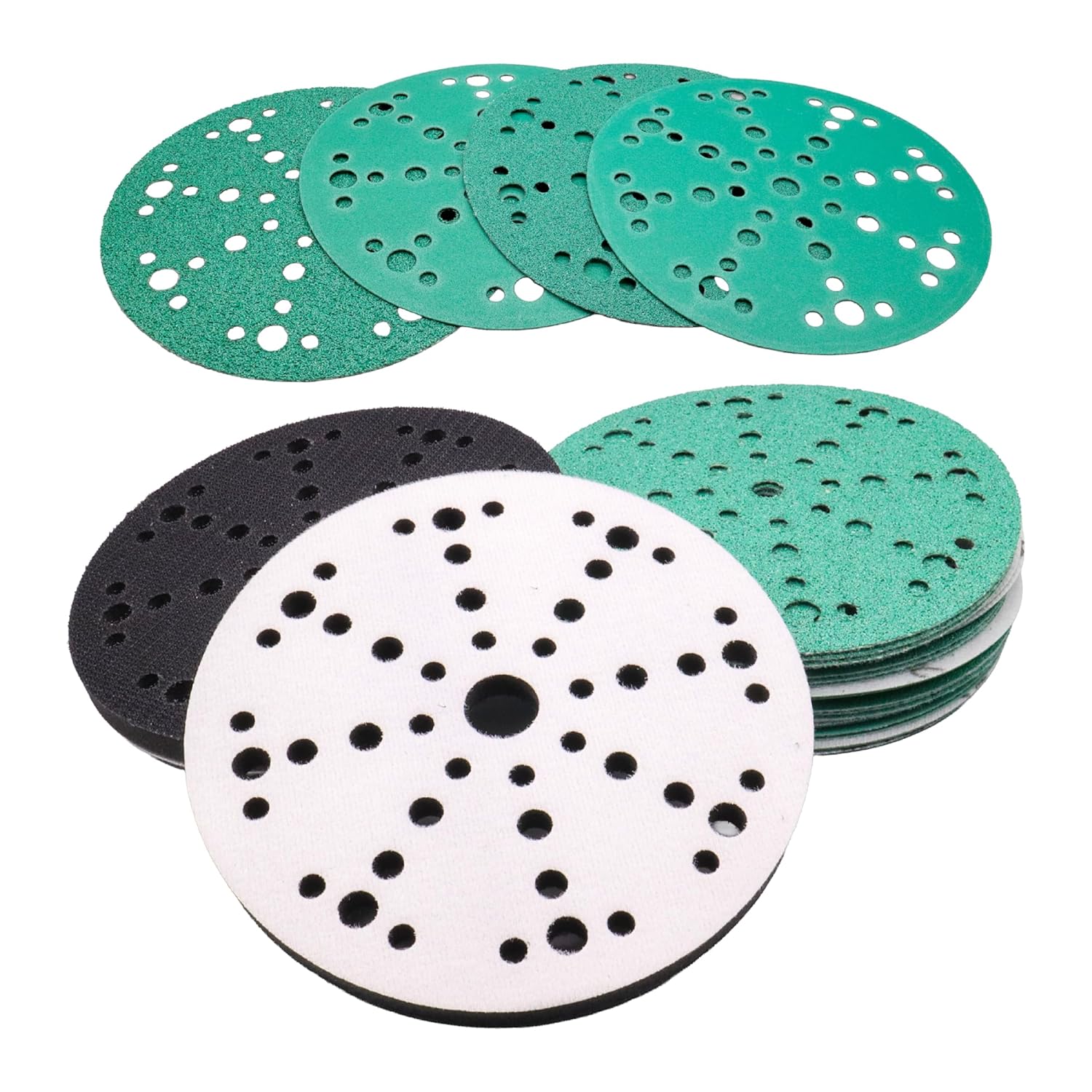 6 Inch Foam Pads & Sanding Discs Kit, Hook and Loop Tear-Resistant 49 Hole Film Sandpaper 40-320 Grit for Auto Body Metal Wood, Compatible with Festool ETS 150 Orbital Sanders - 42 Pack
