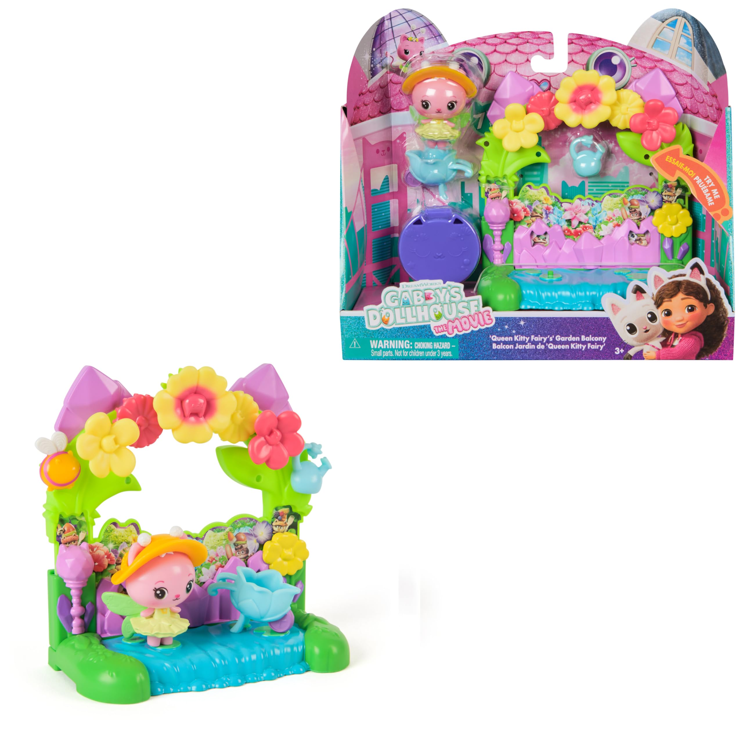 DREAMWORKS GABBY'S DOLLHOUSE: DER FILM - Queen Kitty Fees Kristall Garten Balkon, mit Spielfigur & Zubehör, für Kinder ab 3 Jahren