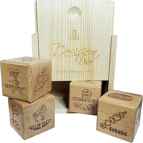 La Liburu Dados de madera para decisión, idea de regalo, noche de cita para pareja, familia, cena de comida en actividades para llevar, género de
