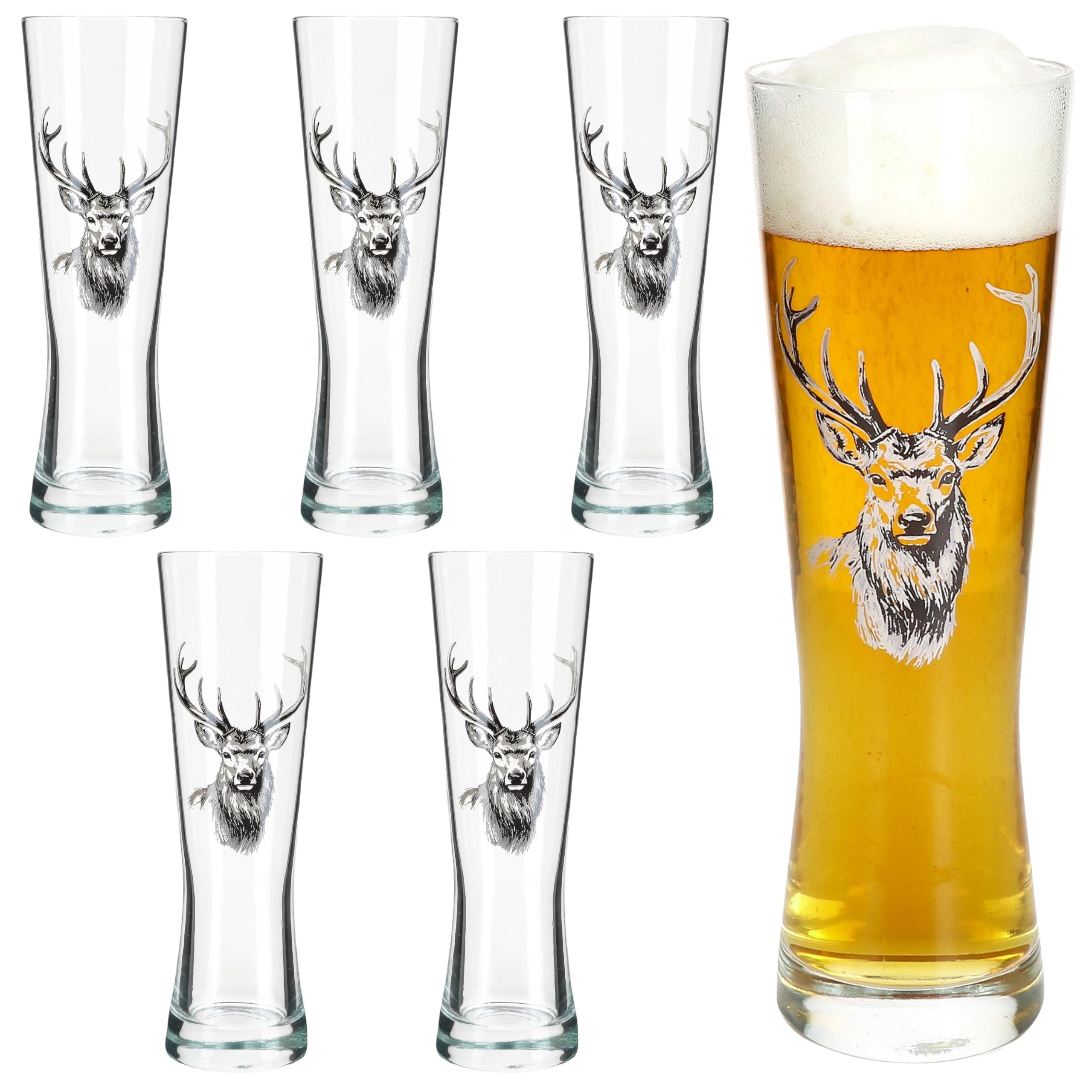 MamboCat Alois Lot de 6 verres à bière classiques avec motif de cerf pour un plaisir de bière élégant | Emballage cadeau inclus