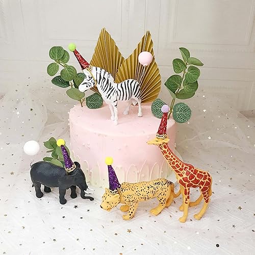 Decoración para tartas de safari, 13 piezas de decoración para tartas de animales de bosque de selva con sombrero de cumpleaños, globos para