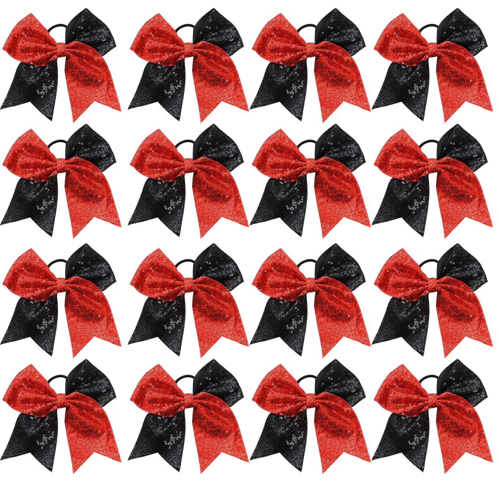 Photo 1 of  PCS Large Glitter Red Black Cheer Hair Bows, Shiny Cheerleading Bows Ponytail Holder for Cheerleader Girls Softball Sports and Christmas Tree Decor (Red Black)