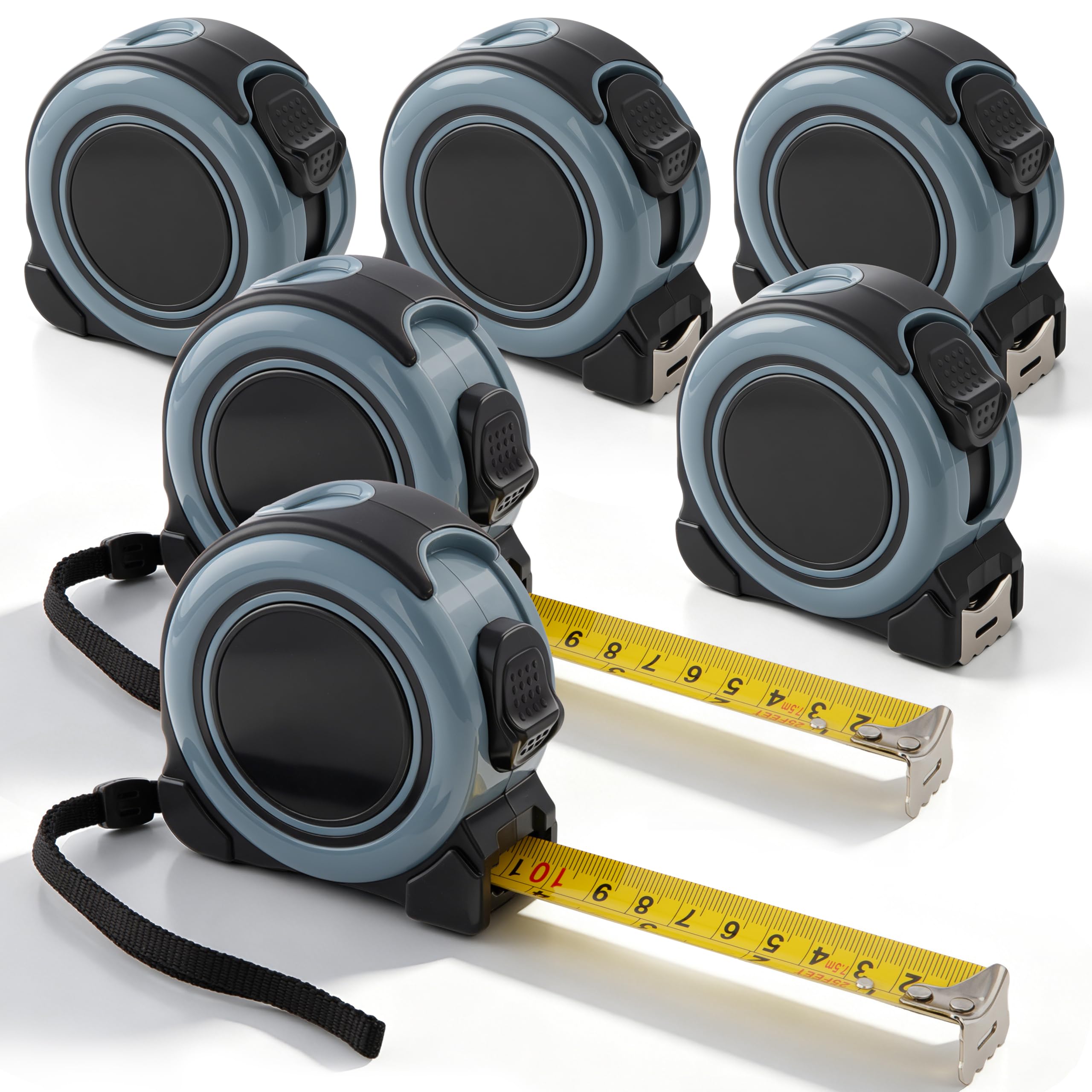 6 Pack 25FT Tape Measure, Fractional Markings, Auto-Retract & Quick Lock, Heavy Duty Rubb…