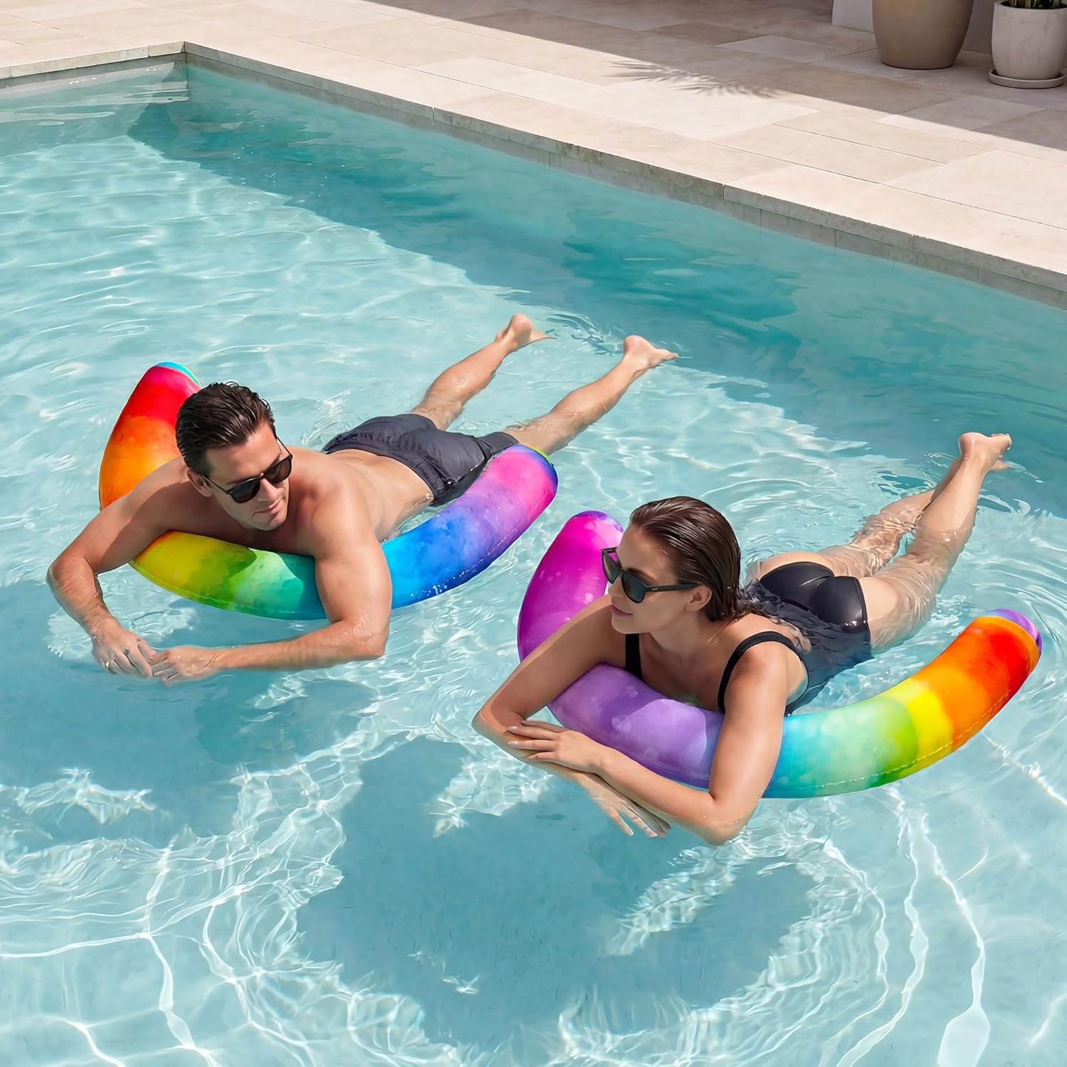 FindUWill 2 Pack Curved Pool Noodles, Inflatable Fabric Covered Swimming Noodles, 37 x 19 Inches Inflatable Pool Floats Accessories for Summer Water Party
