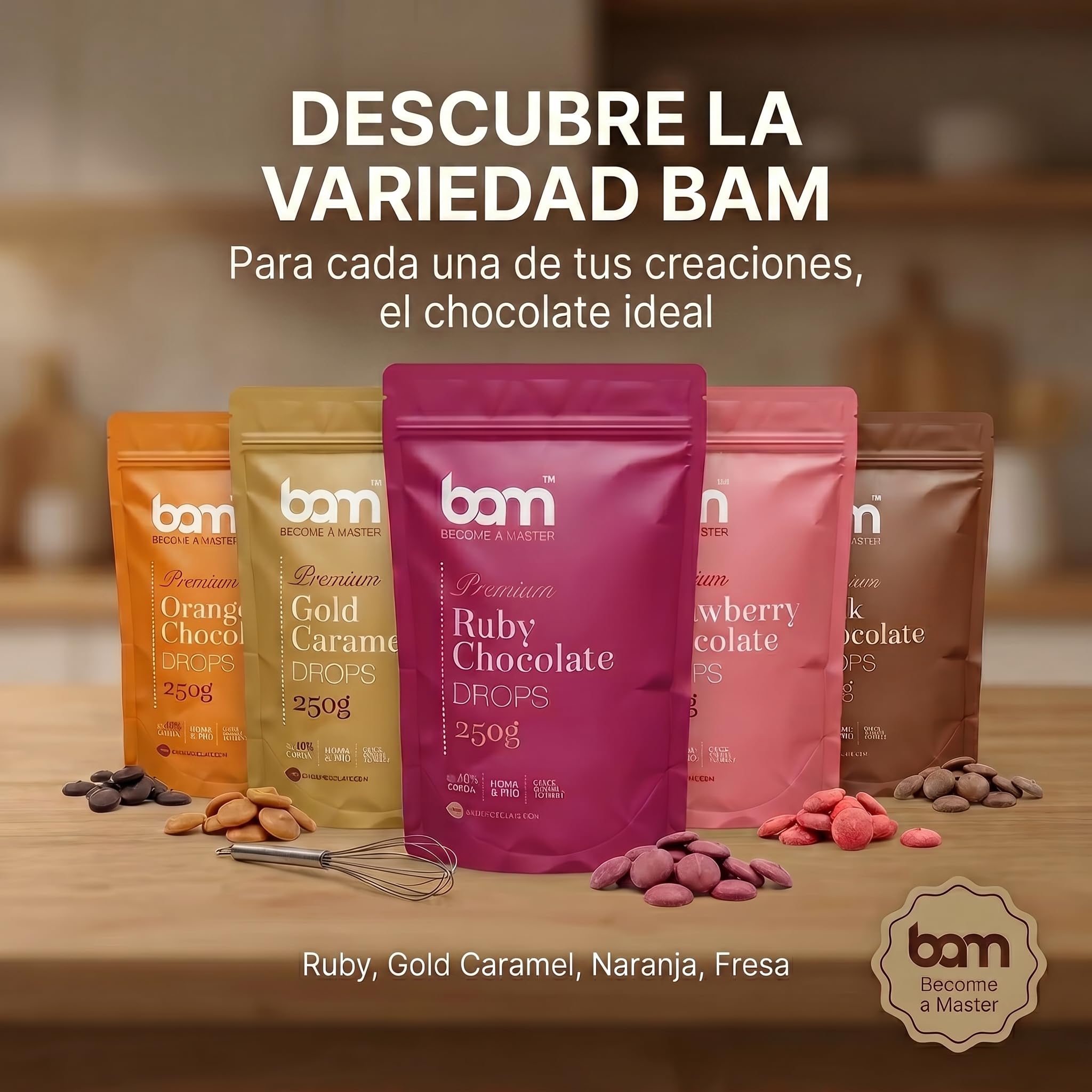 BAM Gotas de Chocolate Naranja 250 g Callets Chips para fundir repostería