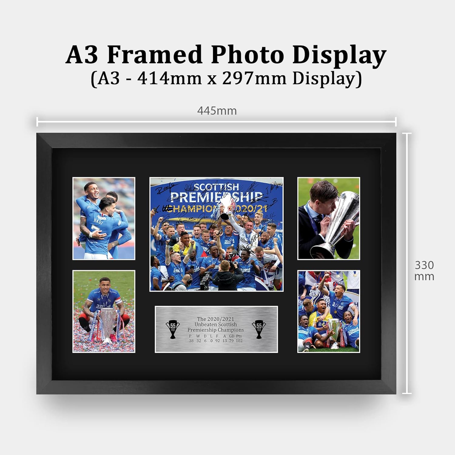 HWC Trading Glasgow Rangers 55th Time Scottish Champions Display Signed 16 x 12 inch (A3) Printed Gifts Autograph Football Print Photo Picture Display - 16" x 12" Framed