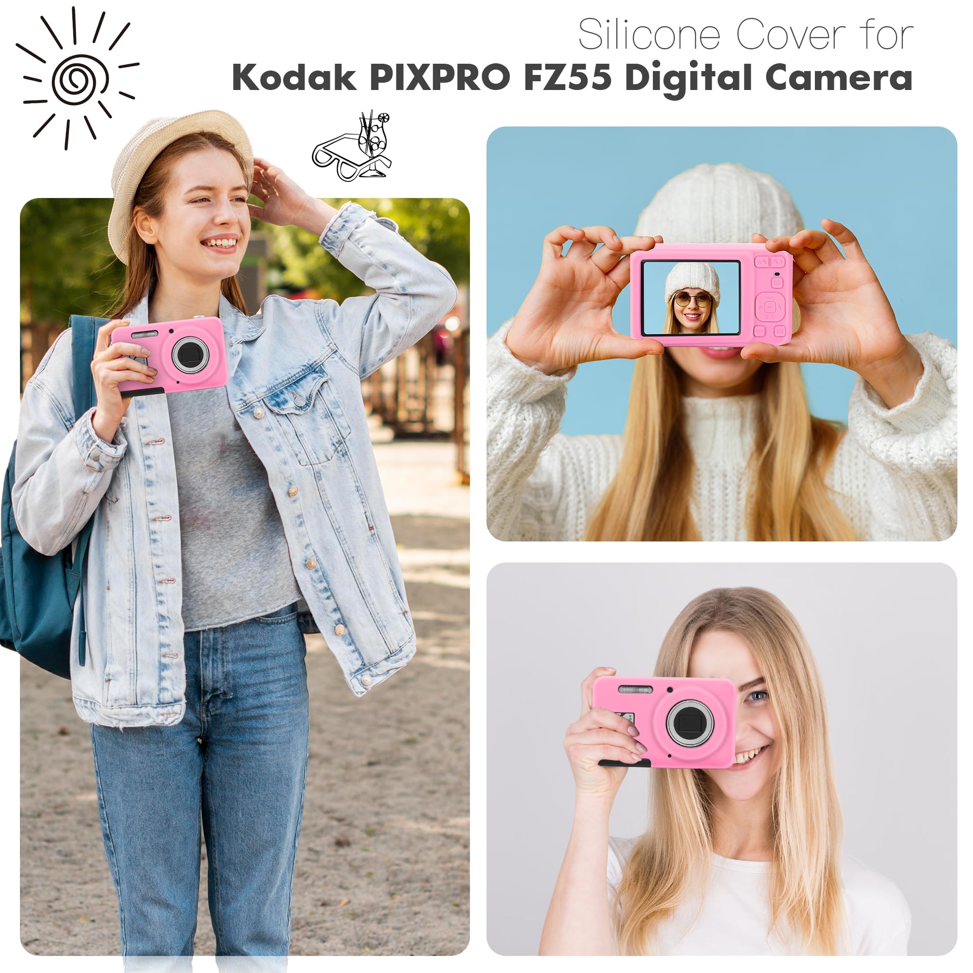 Custodia in silicone compatibile con KODAK PIXPRO FZ55, custodia protettiva in morbido silicone antigraffio per fotocamera digitale (rosa)