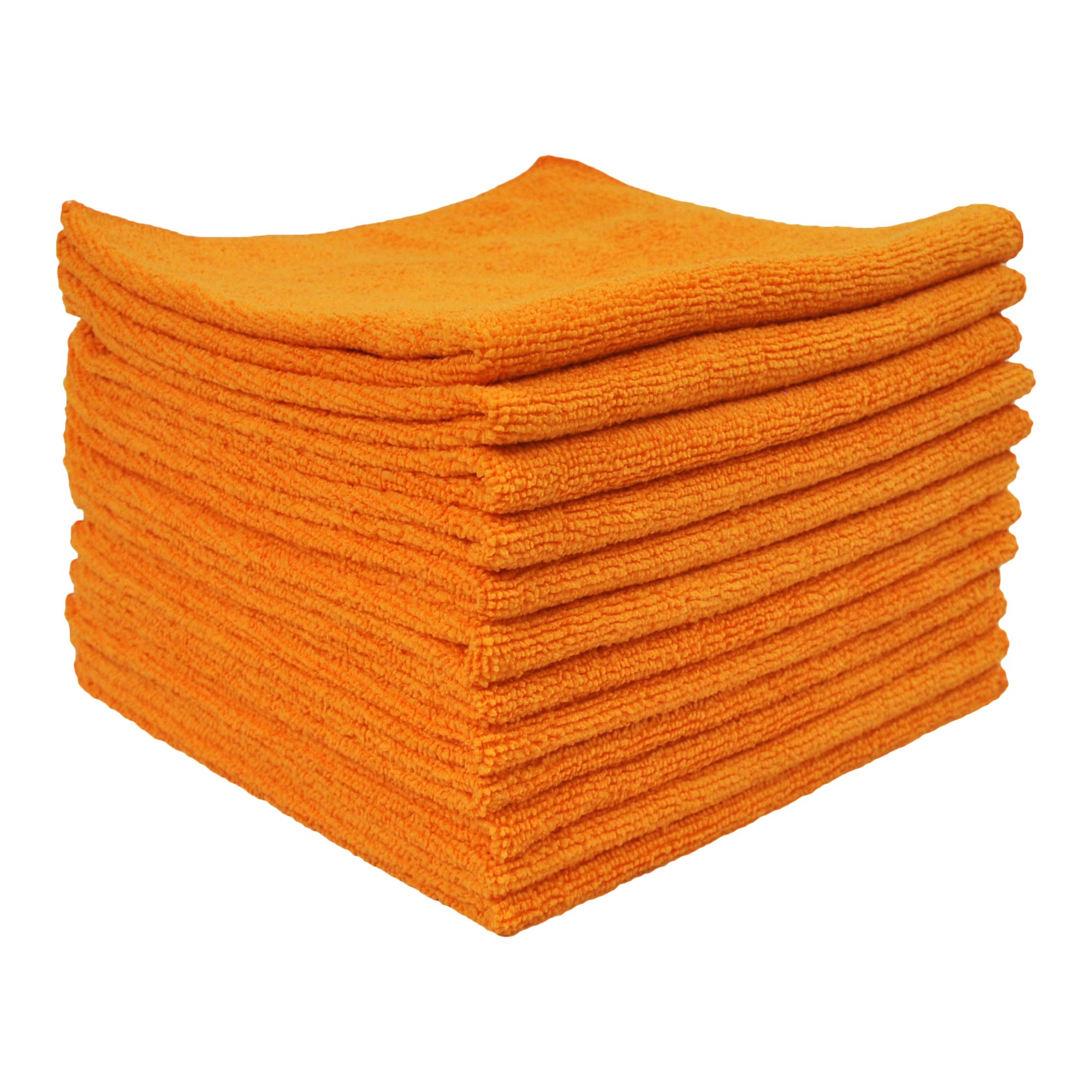 Eurow Utility 240 GSM Terry Weave Microfiber Cleaning Towels for Home, Auto, Boat, RV, Garage, Shop, Streak-Free, Scratch-Free, Reusable, Multi-Surface, Ultra Absorbent, 16x16 Inch, 12-Pack, Orange