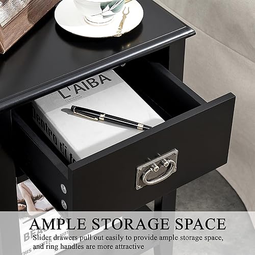 Miniatura 5 de VECELO Juego de 2 mesitas de noche, mesa auxiliar con cajones para dormitorio, sala de estar, sofá, mesita de noche, muebles de acento vintage,