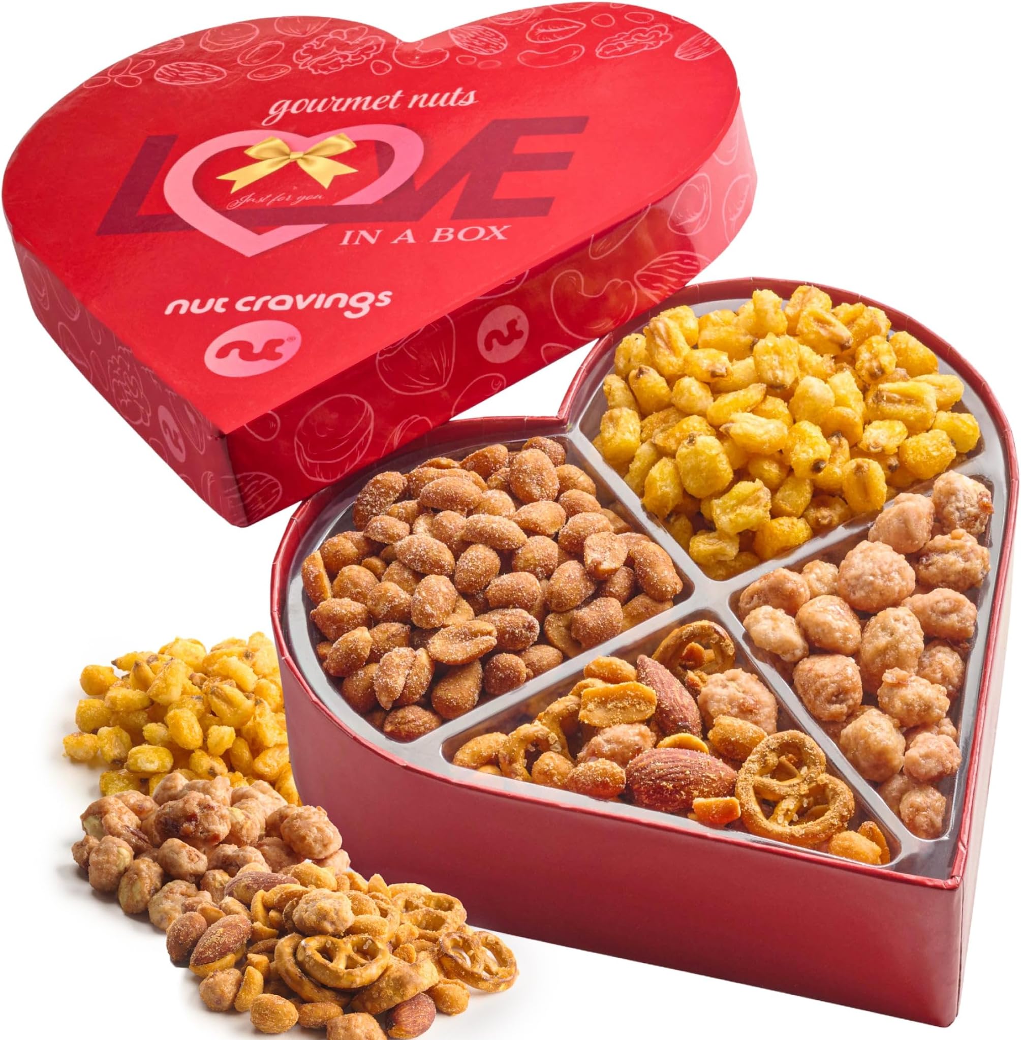NUT CRAVINGS - Easter Mixed Nuts Heart Shaped Gift Basket, Love in A Box (4 Assortments) Romantic Food Arrangement, Healthy Snack Care Package, Food Assortments