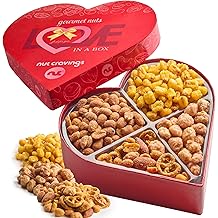 NUT CRAVINGS - Valentines Day Mixed Nuts Heart Shaped Gift Basket, Love in A Box (4 Assortments) Romantic Food Arrangement, Healthy Snack Care Package, Food Assortments