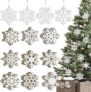 Wooden Snowflake Ornaments - 36PCS Hanging Christmas & New Year Decorations - 9 Styles DIY Cutouts - Unfinished