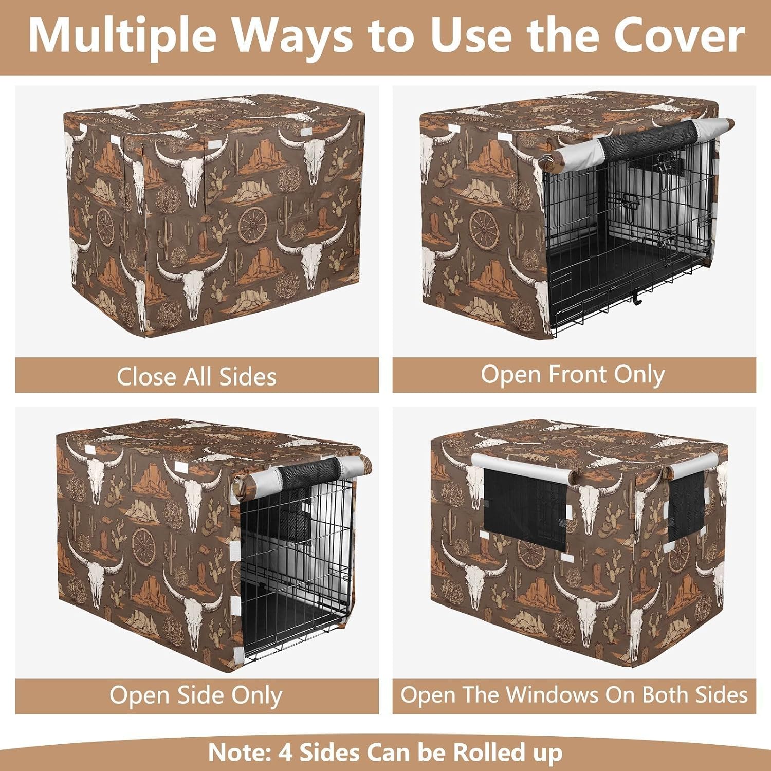 Duty 600D Silver Coated Dog Crate Cover, Water-Resistant Cowboy Elements Pet Kennel Canopy with Mesh Windows for Optimal Ventilation, Universal Fit for Standard Wire Cage, Indoor & Travel
